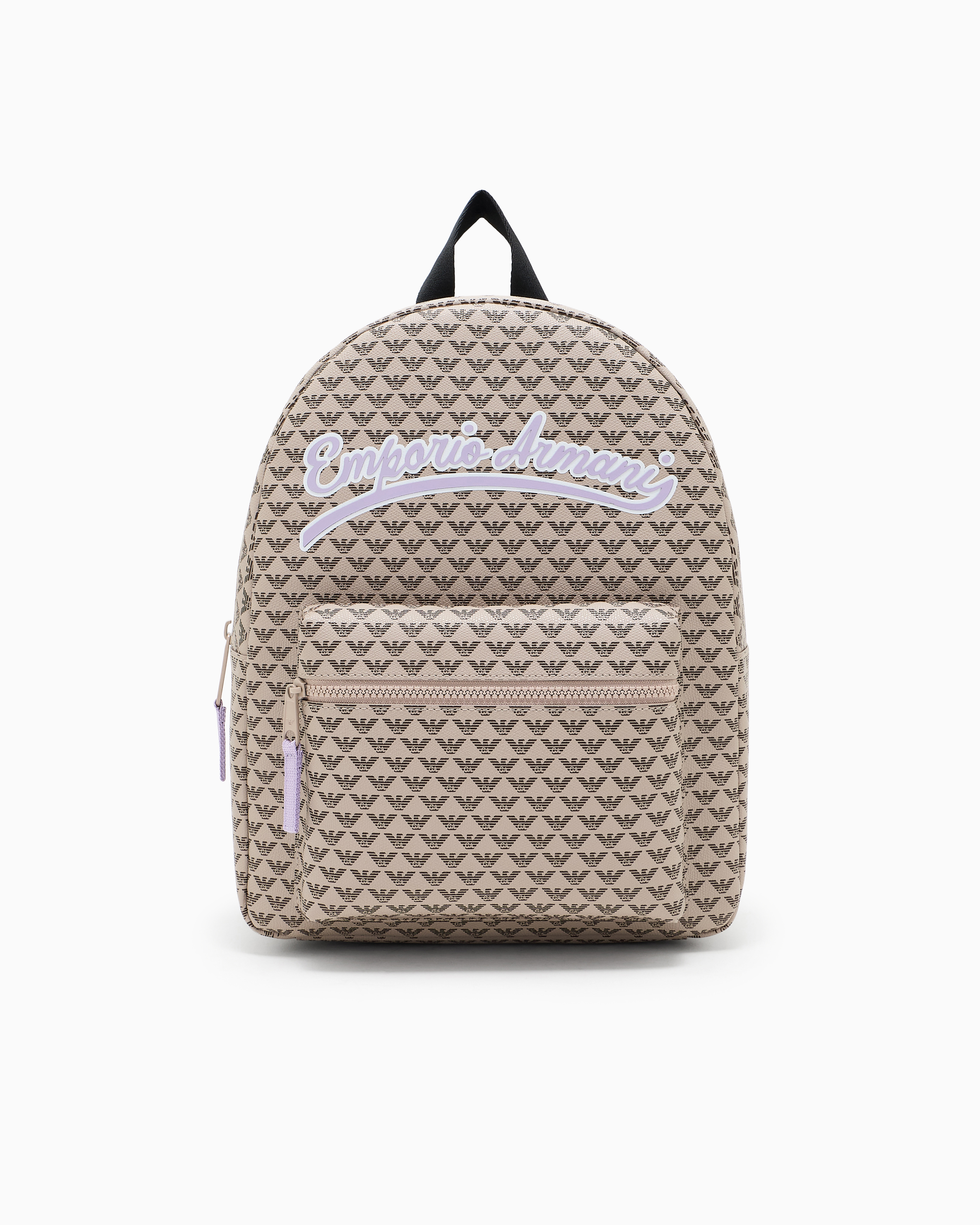 Emporio Armani Brown Round Backpack With All-Over Eagle And Baseball Logo