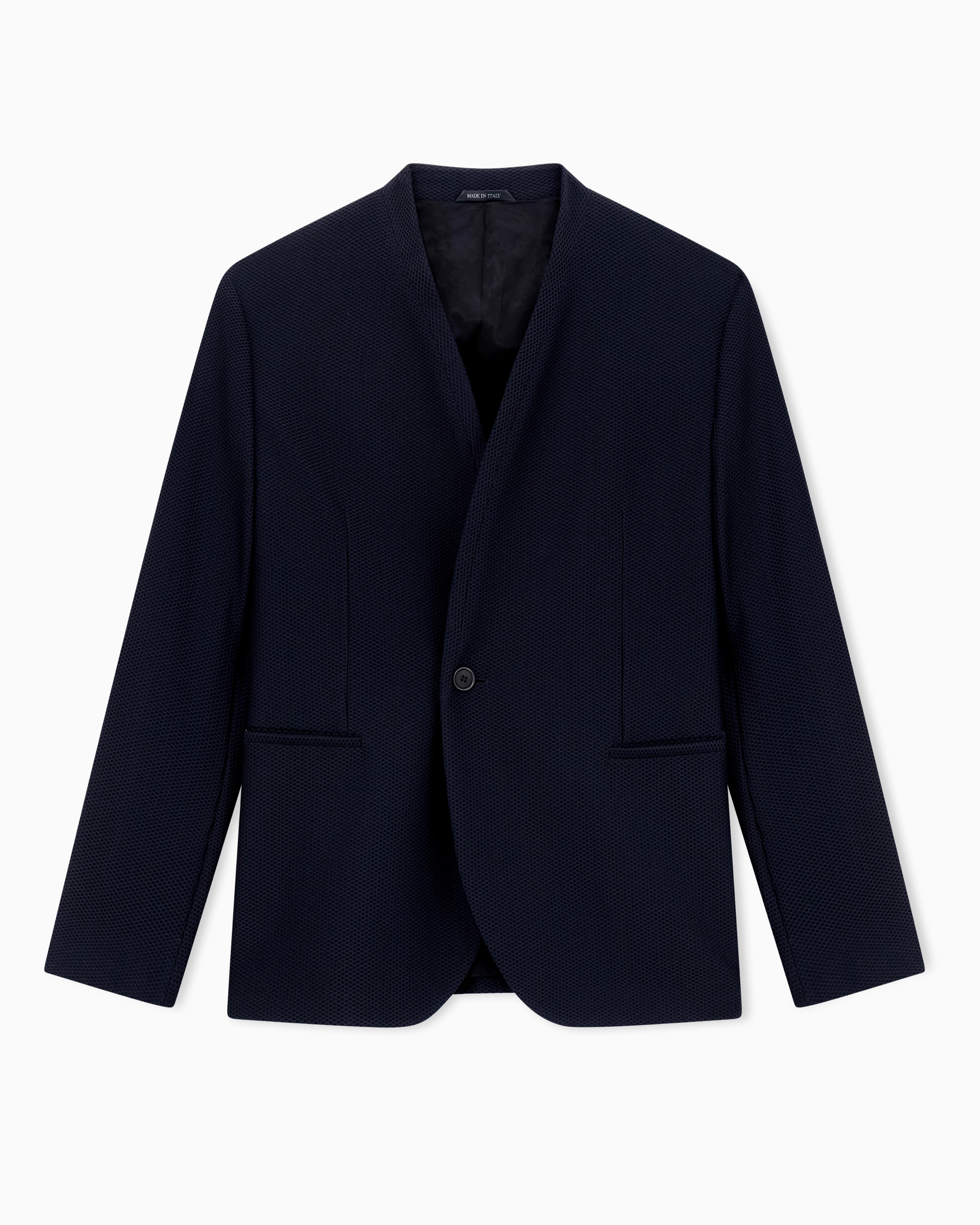 Giorgio Armani Black Single-Breasted Jacket In Technical Waffle Fabric