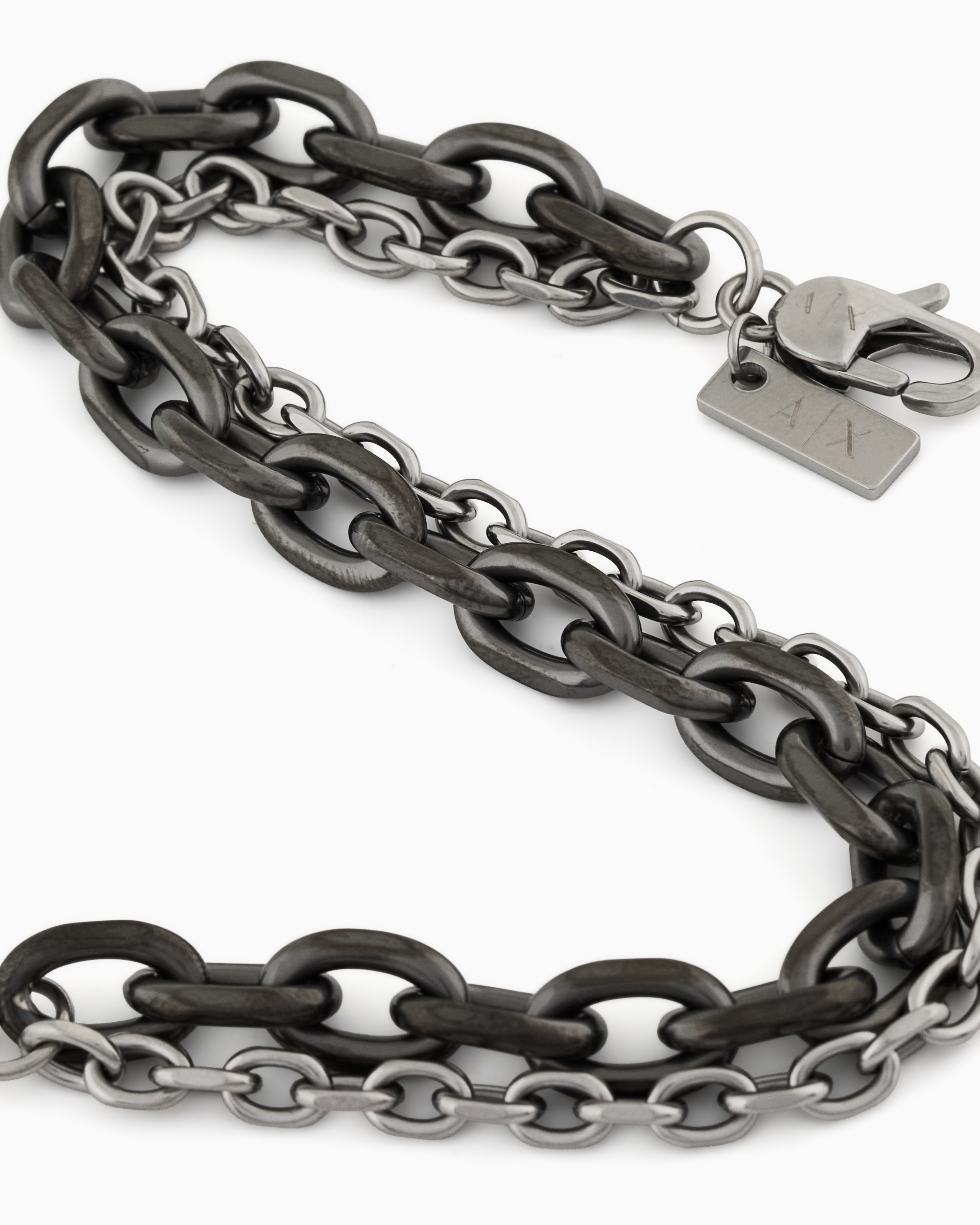  Gunmetal and Silver-Tone Stainless Steel Double Chain Bracelet