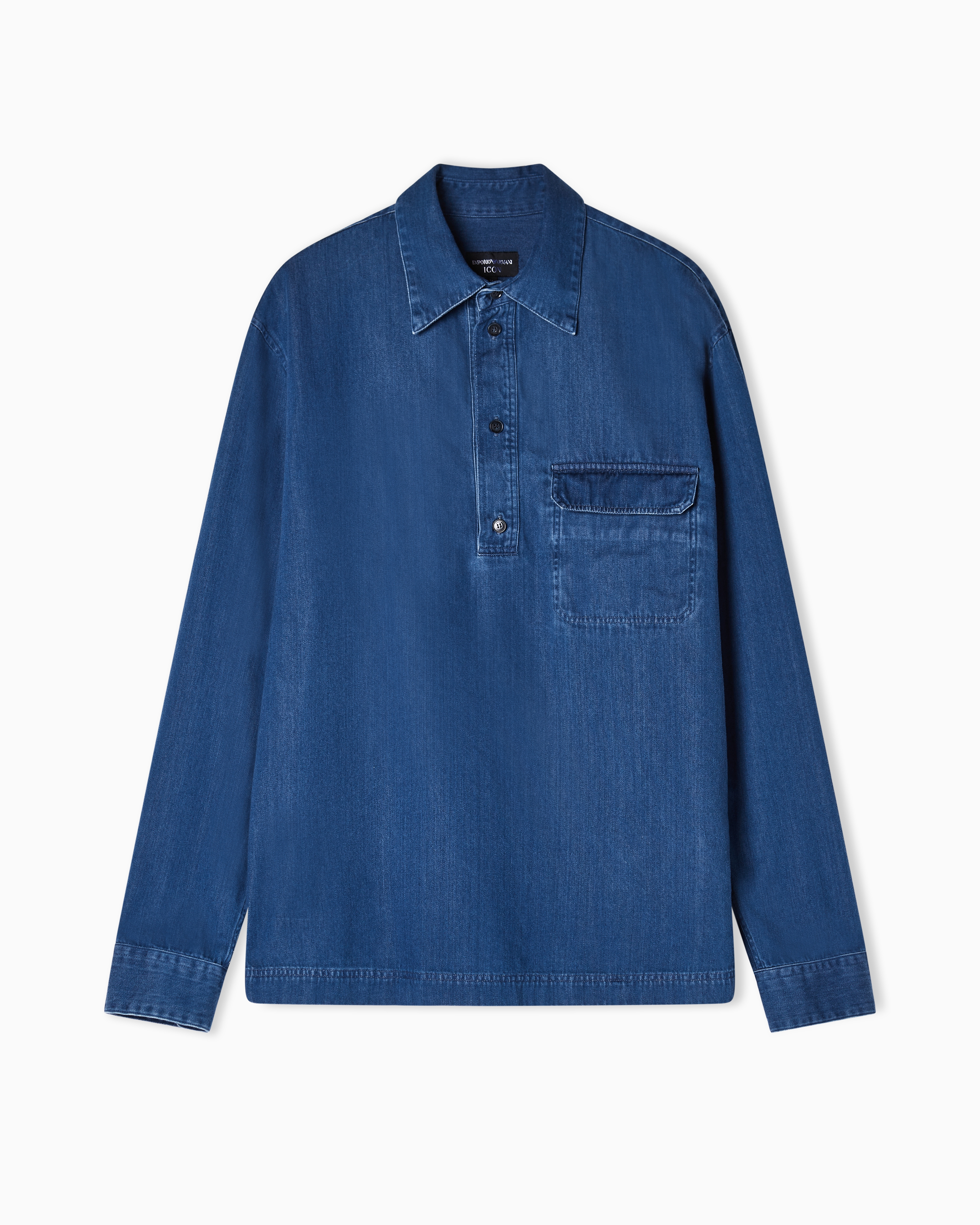 Emporio Armani Blue Icon Denim Polo-Collar Shirt