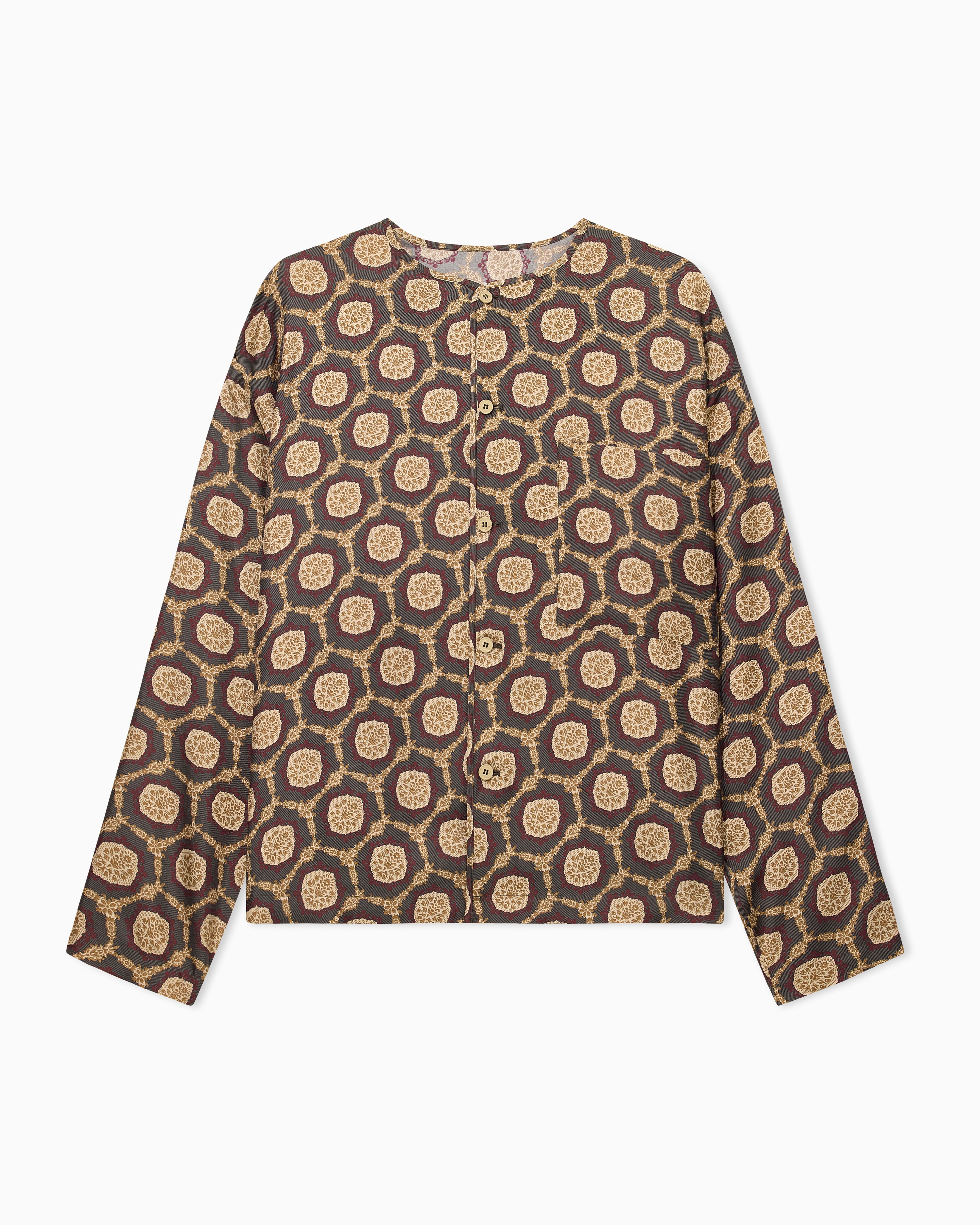 Emporio Armani Beige Silk Shirt Jacket With All-Over Print
