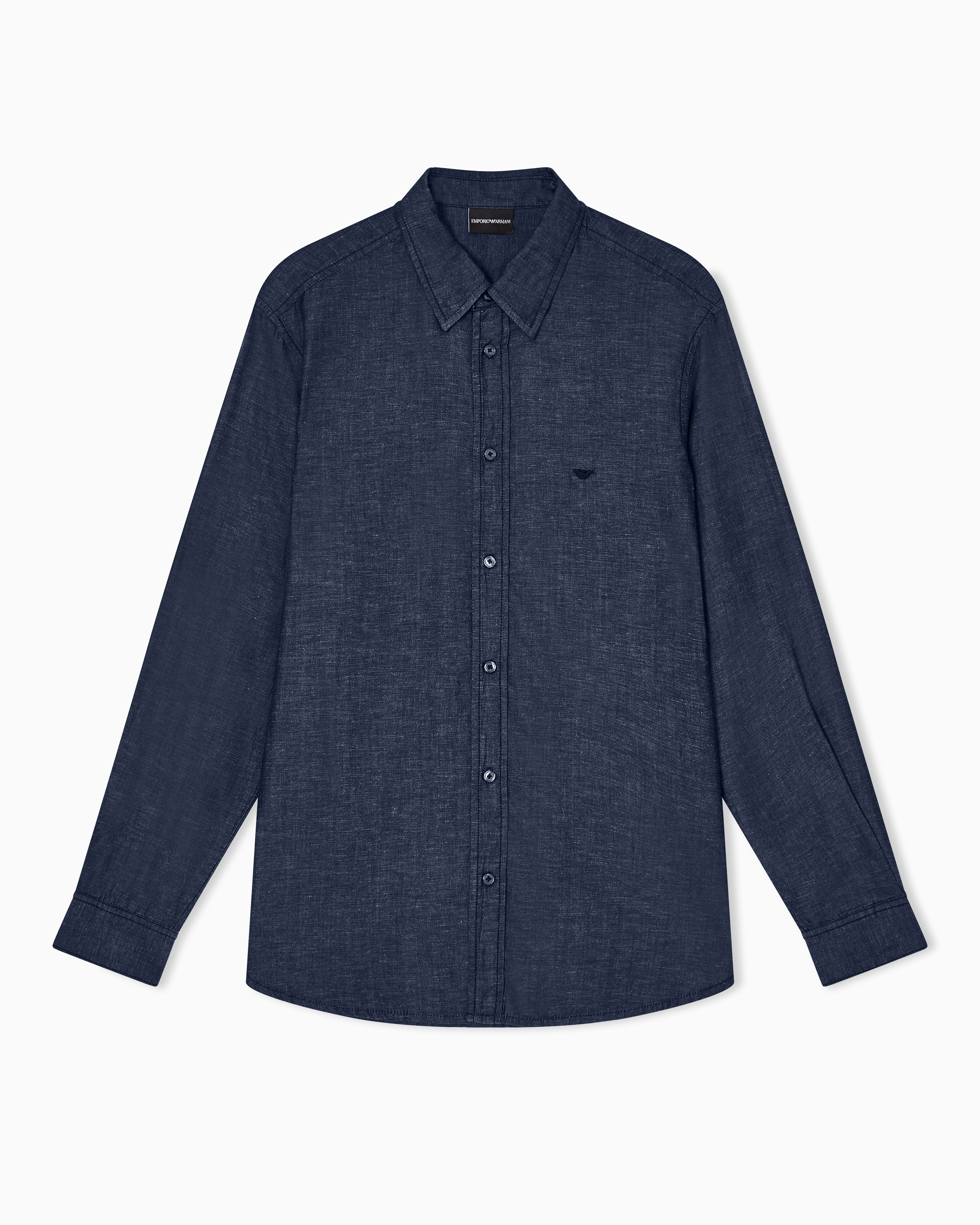 Emporio Armani Blue Lyocell-Blend Chambray Shirt