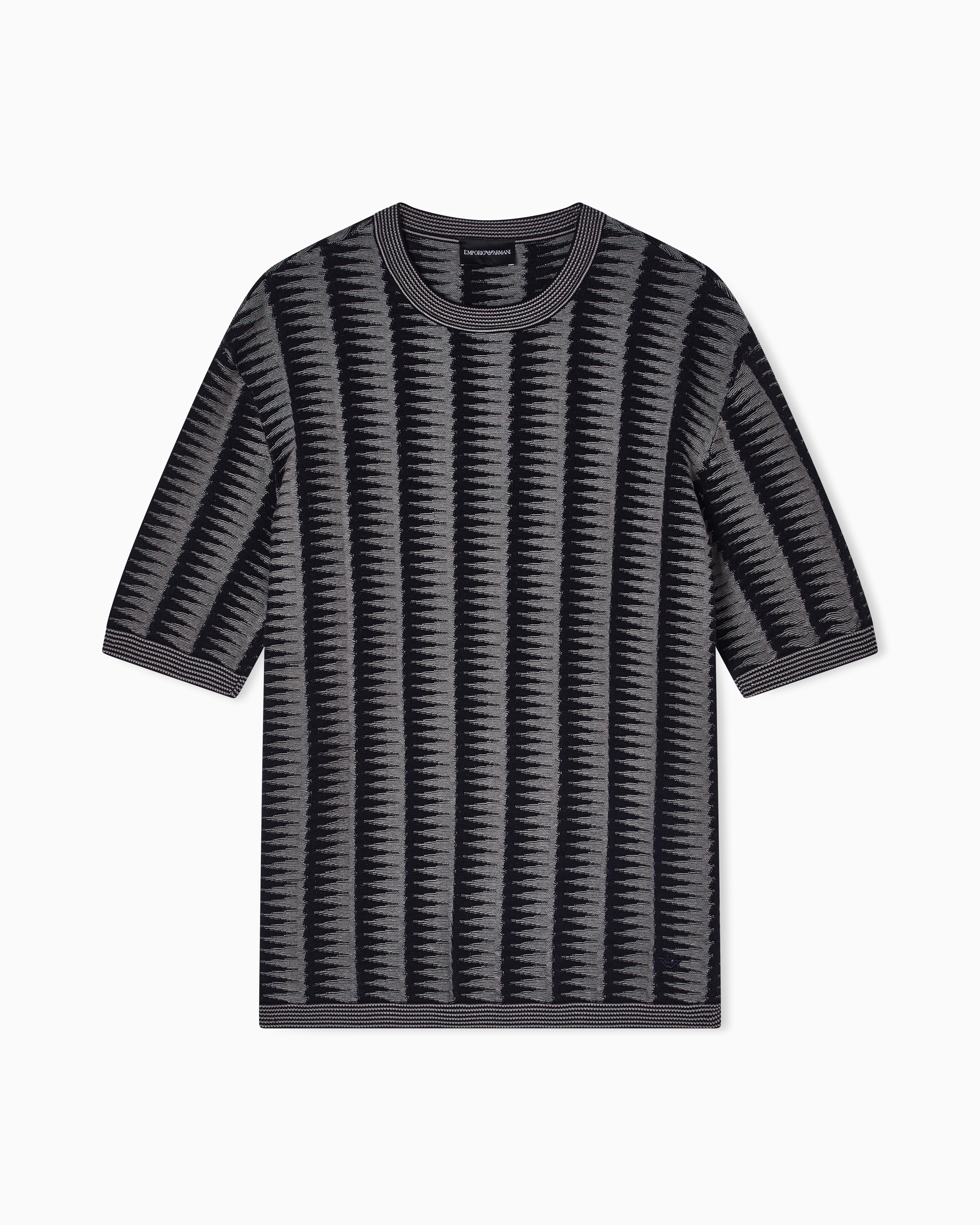Emporio Armani Blue Jumper With Two-Toned Jacquard Motif