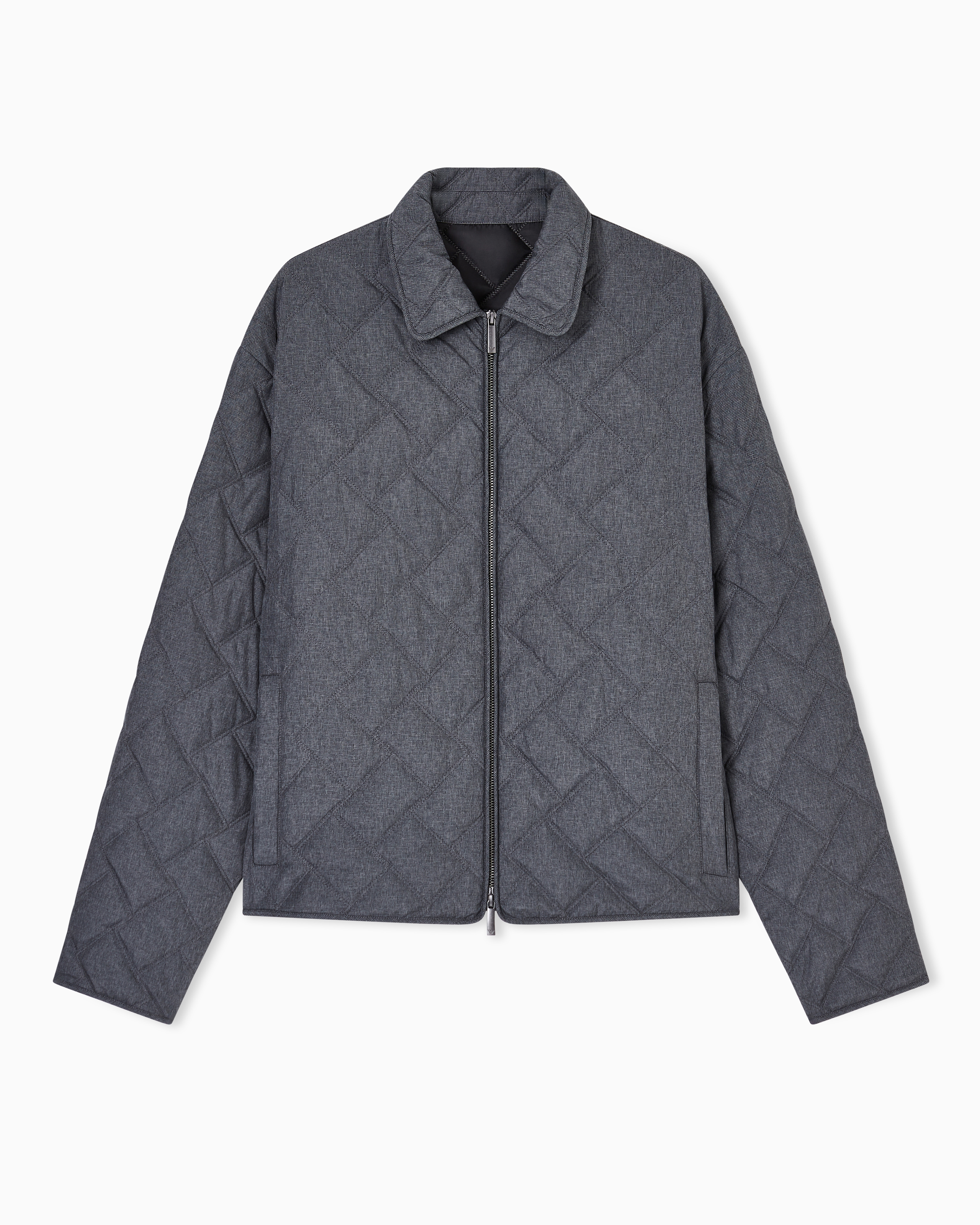 Emporio Armani Grey Quilted Nylon Blouson With An All-Over Check Micro Print