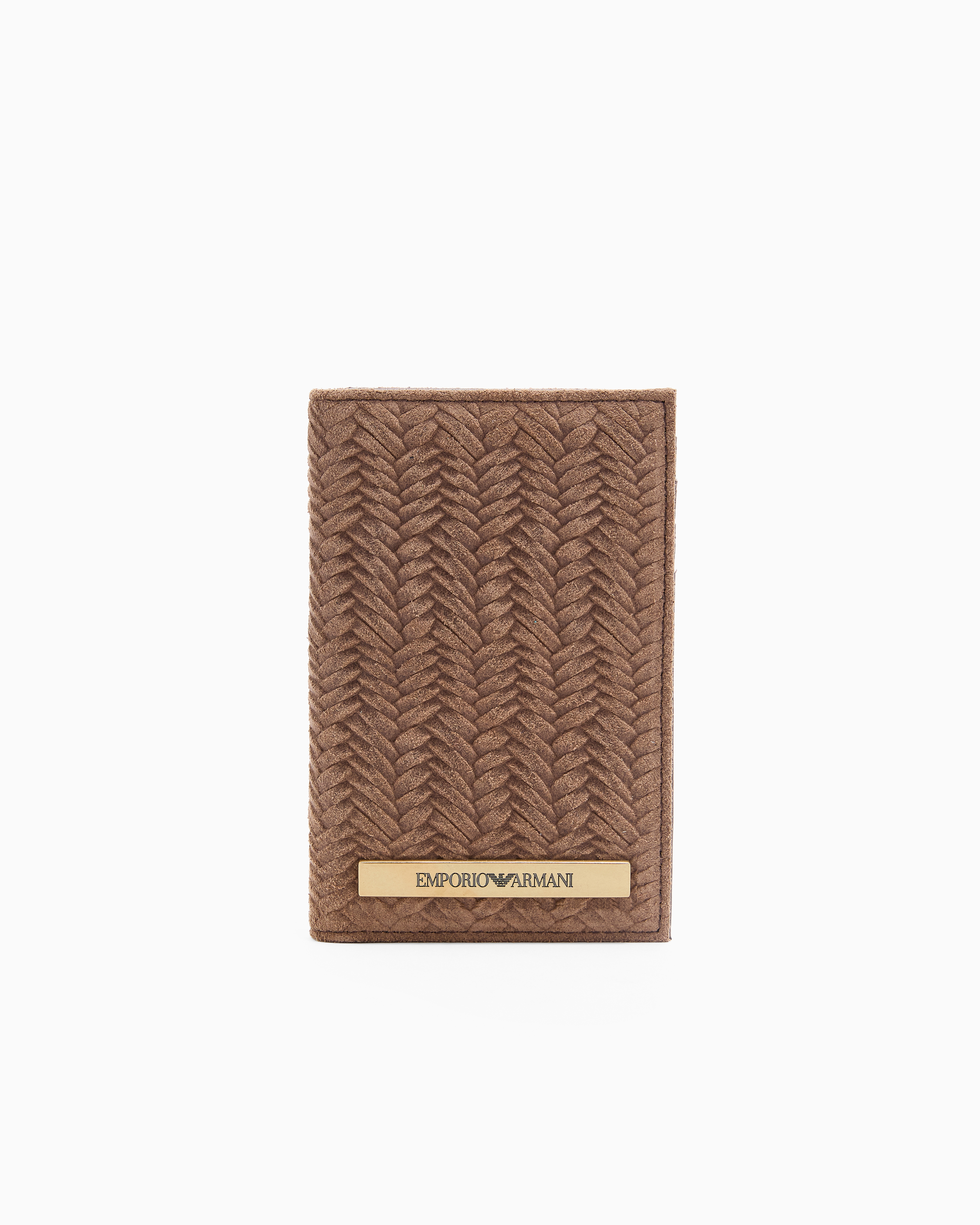 Emporio Armani Brown Embossed Suede Vertical Card Holder