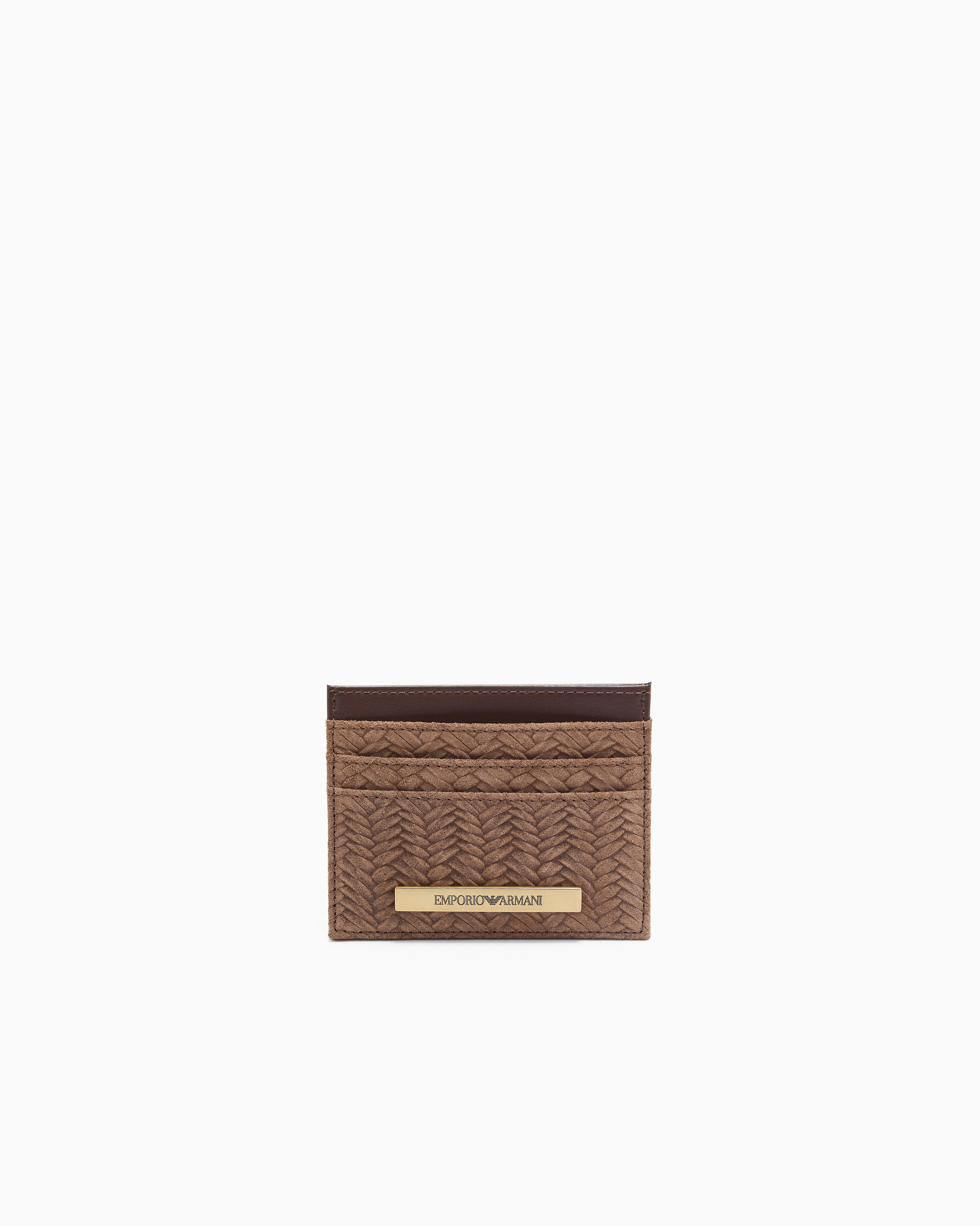 Emporio Armani Brown Embossed Suede Card Holder
