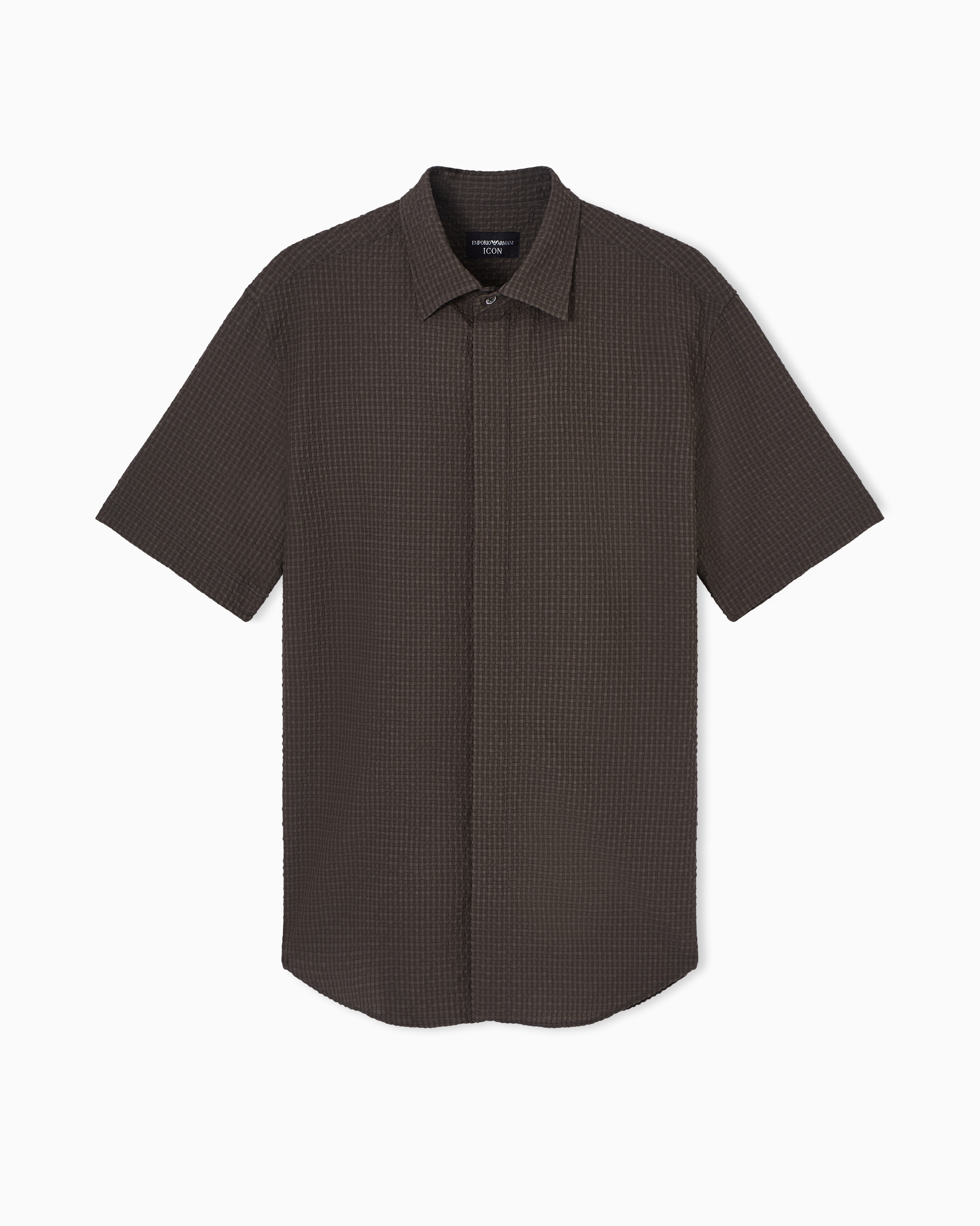 Emporio Armani Beige Icon Short-Sleeved Technical Seersucker Shirt