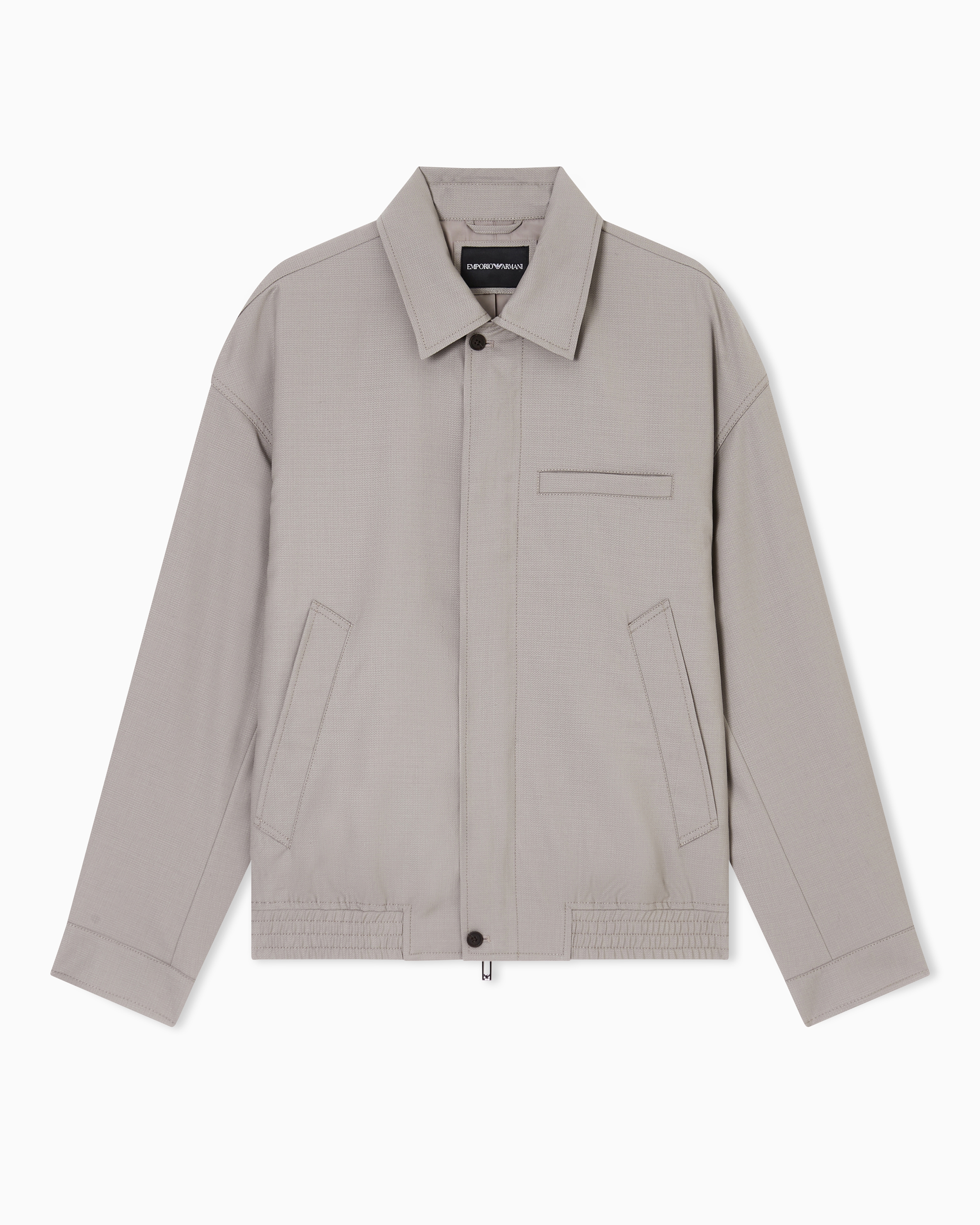 Emporio Armani Grey Jacket In Micro-Textured Light Wool With A Herringbone Pattern
