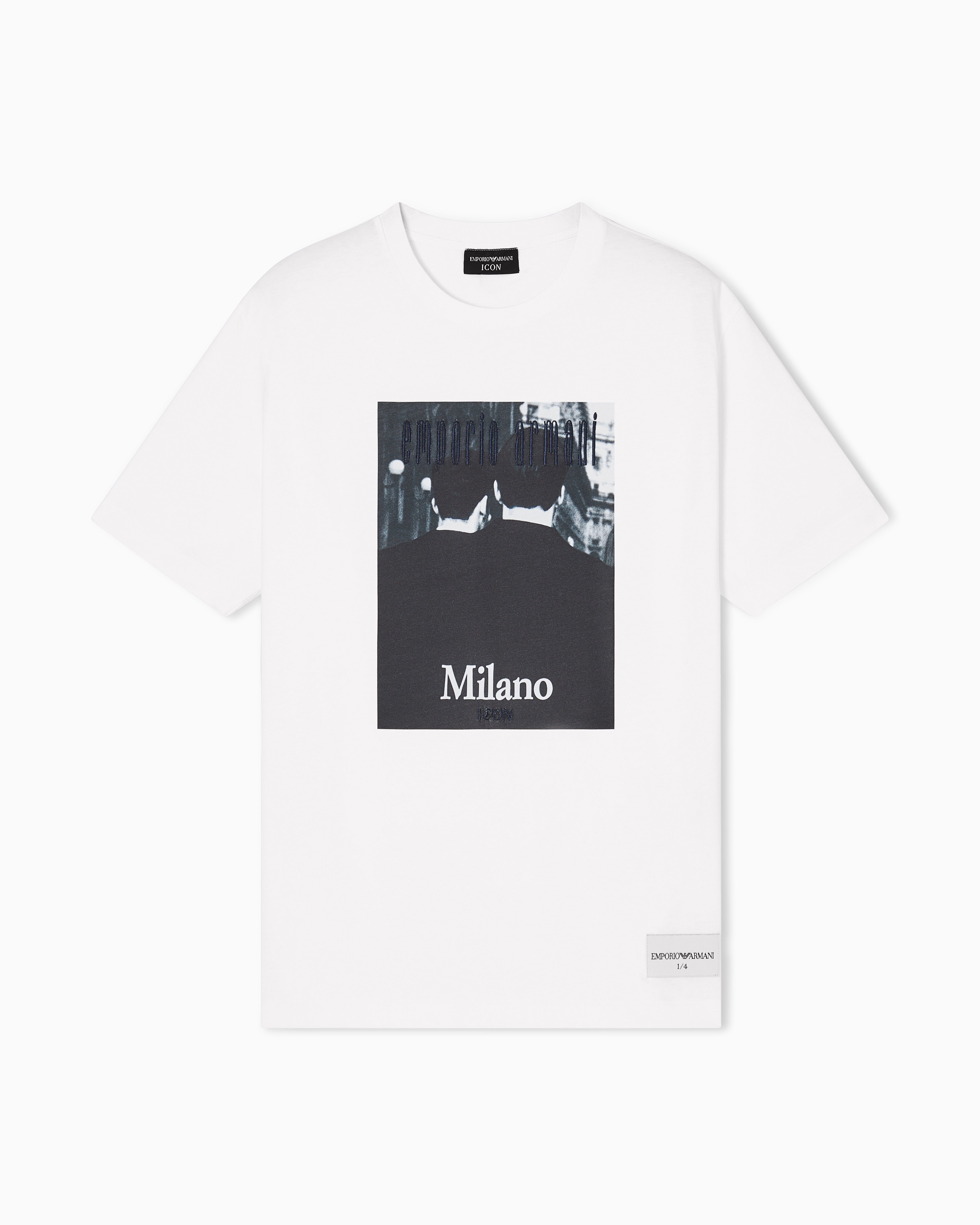 Emporio Armani White Icon Jersey T-Shirt With Photographic Print And Embroidery