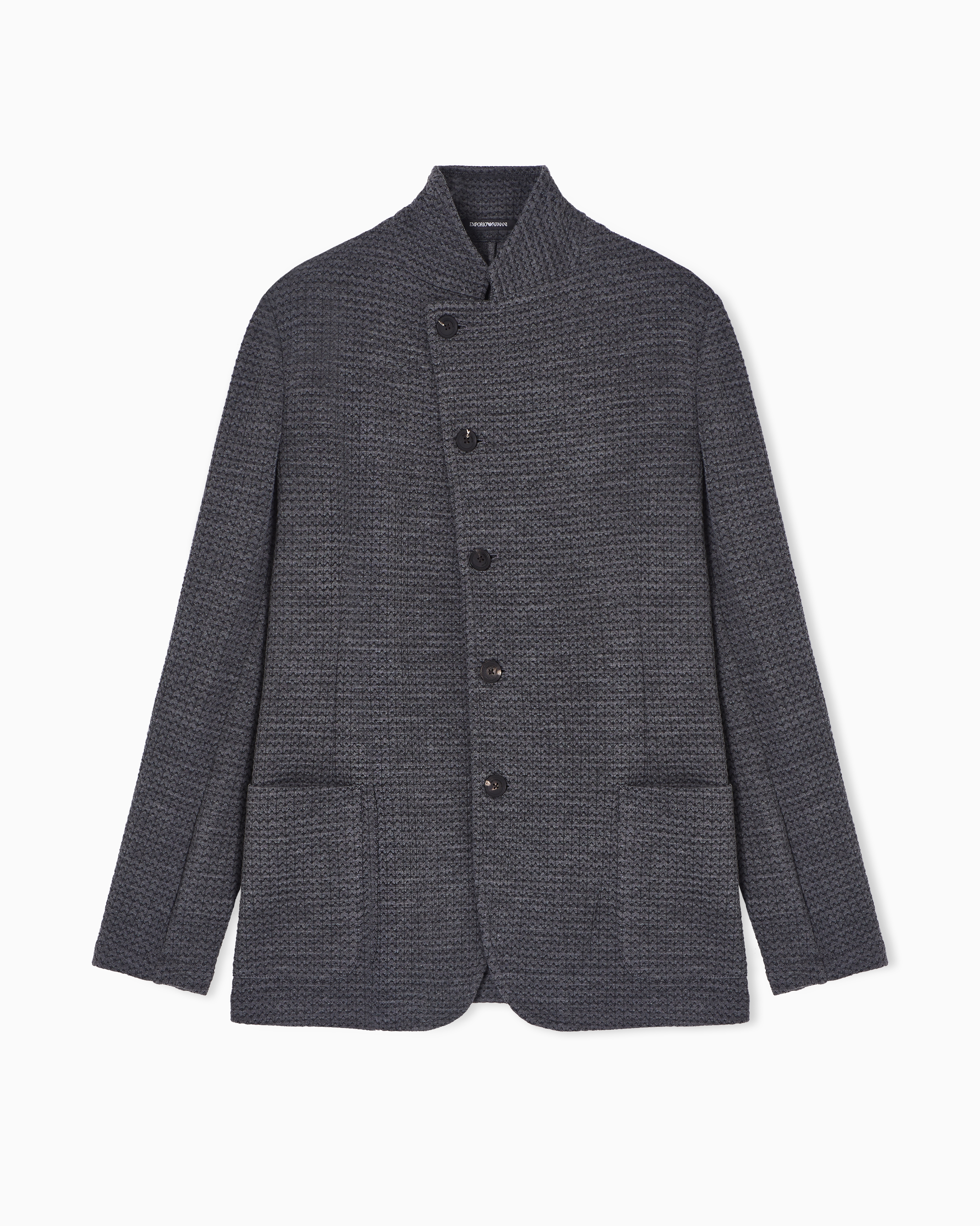 Emporio Armani Textured Fabric Blazer Featuring Front Pockets In Gray