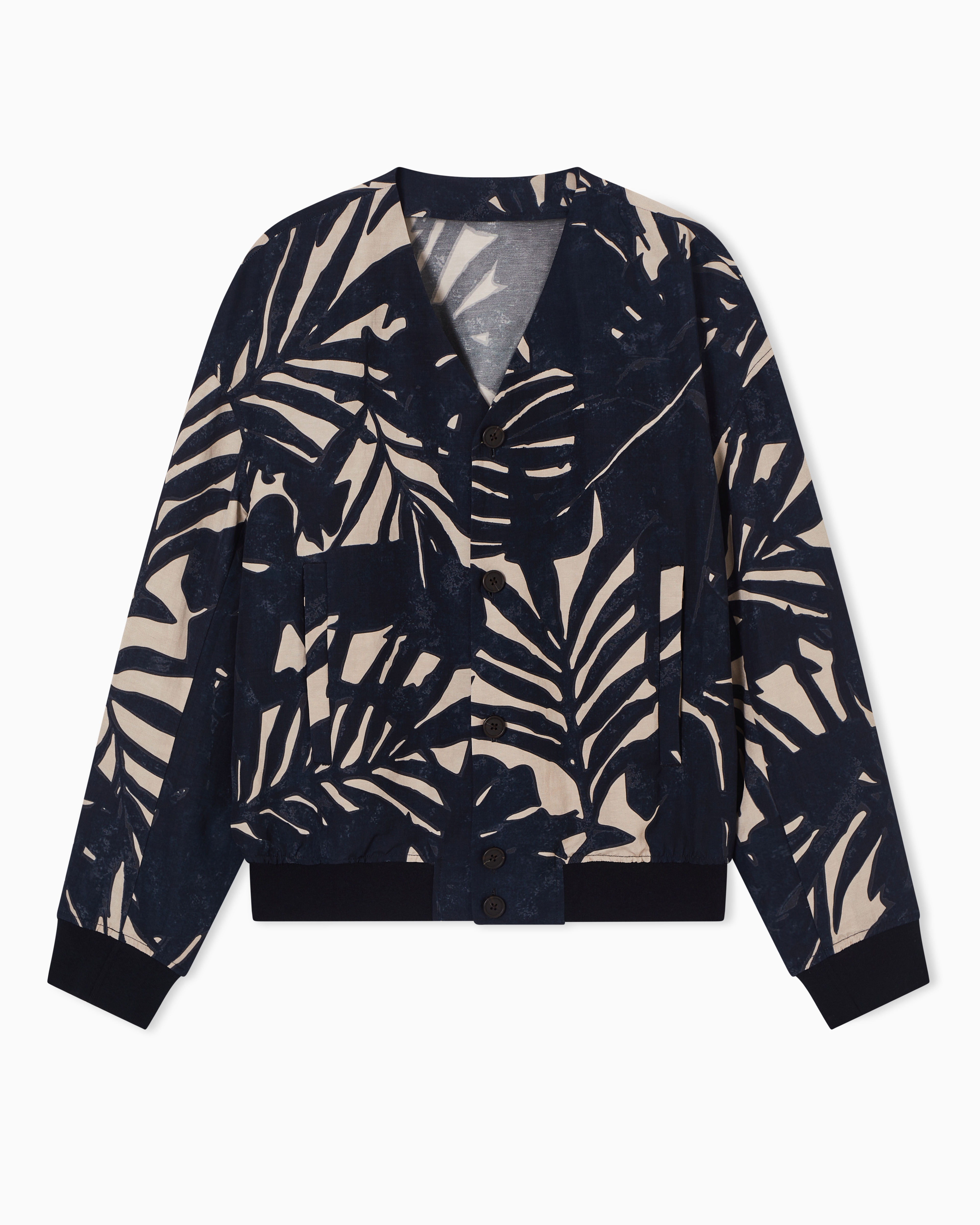 Linen-blend jacket with foliage-print pattern | Emporio Armani