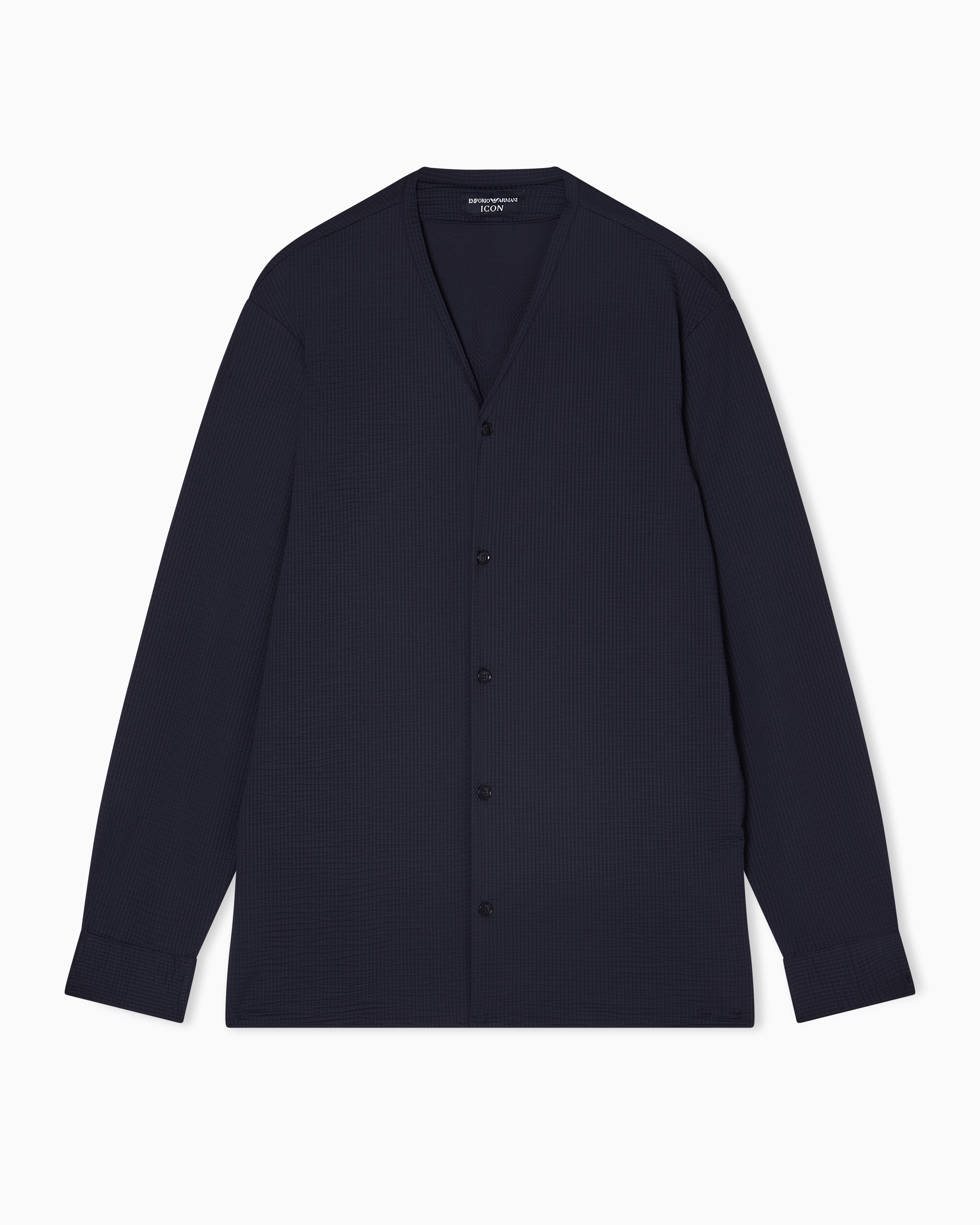 Emporio Armani Navy Blue Icon Technical Seersucker Shirt