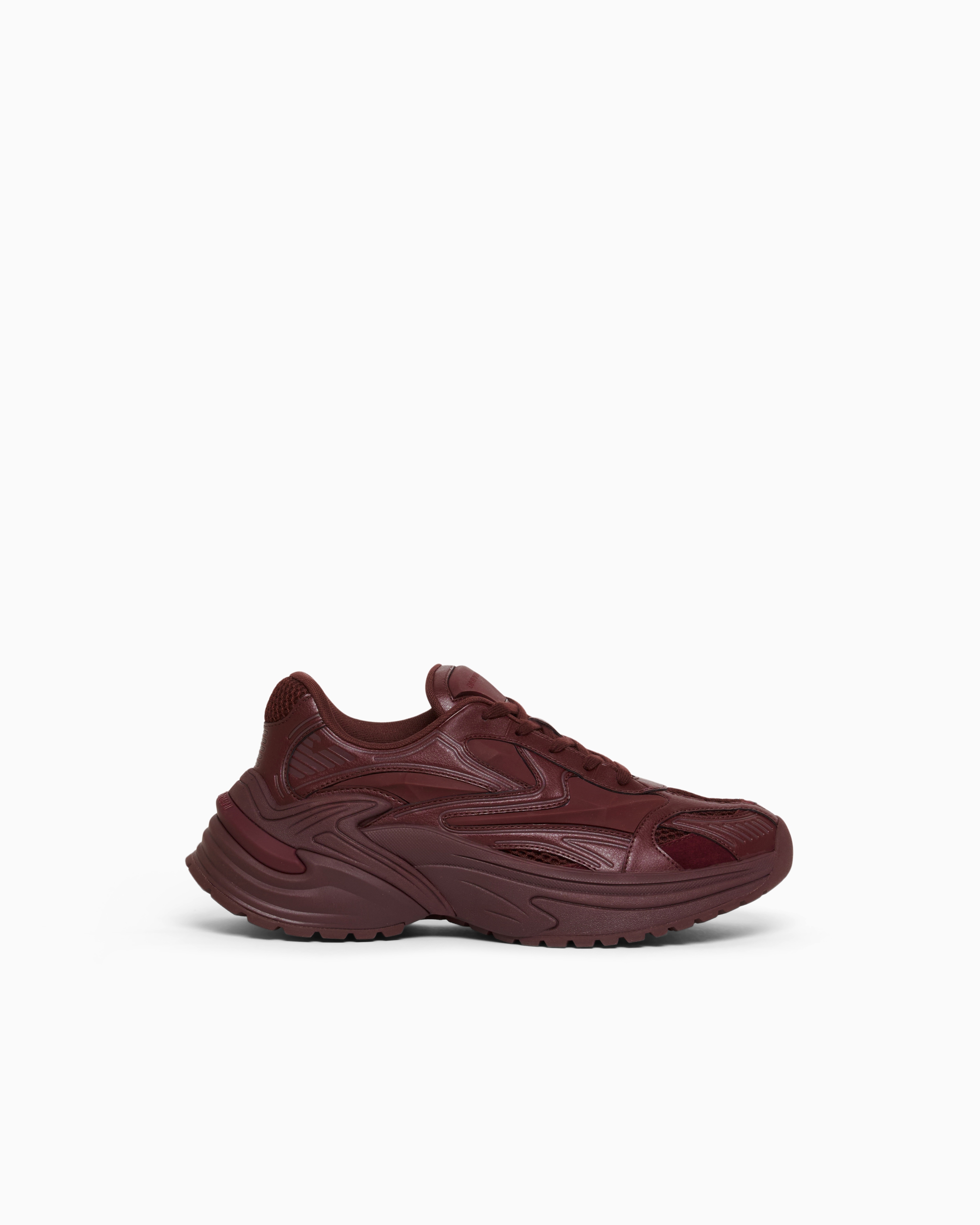 Emporio Armani Burgundy Suede And Mesh Sneakers