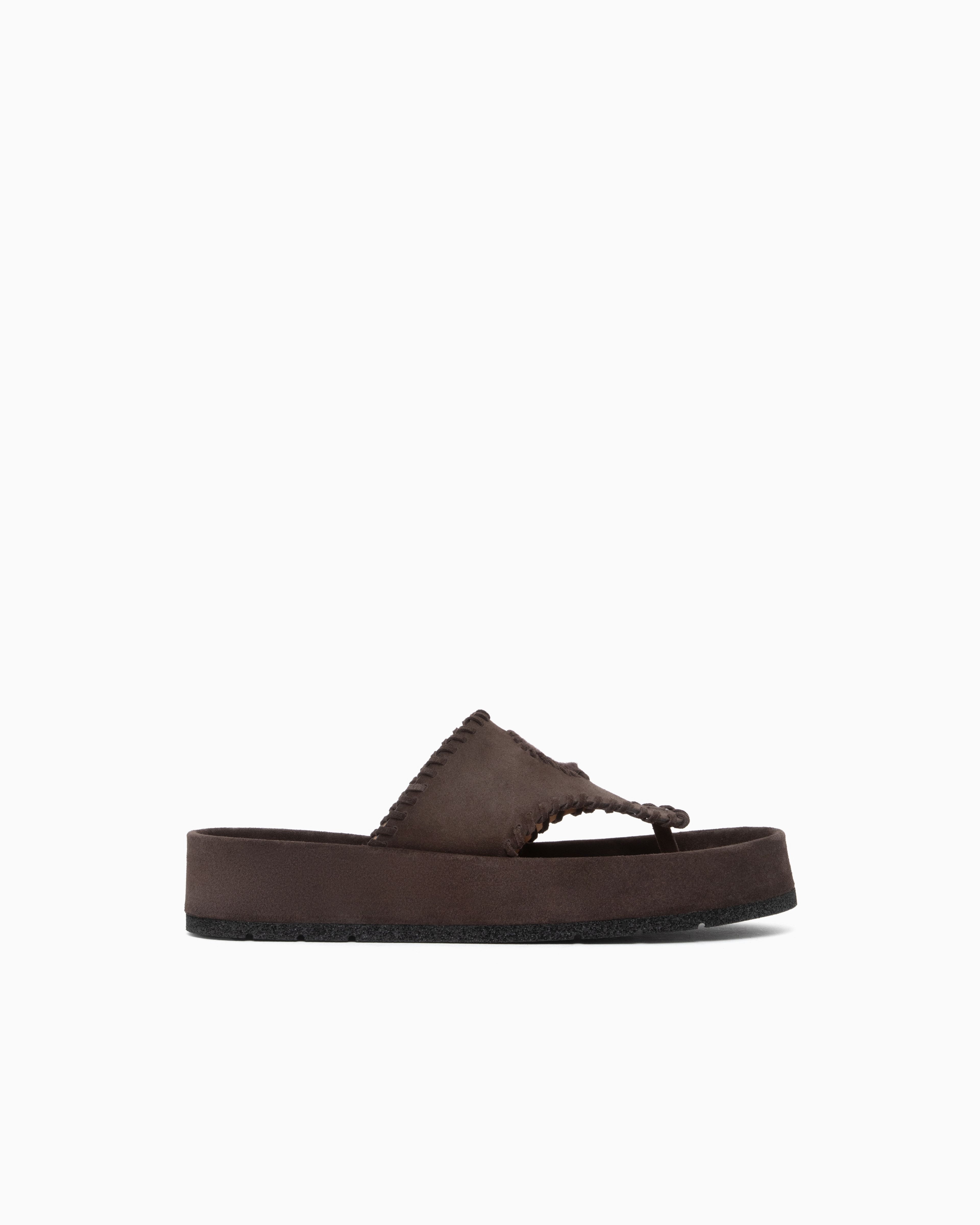 Emporio Armani Brown Velour Suede Flip-Flop Sandals