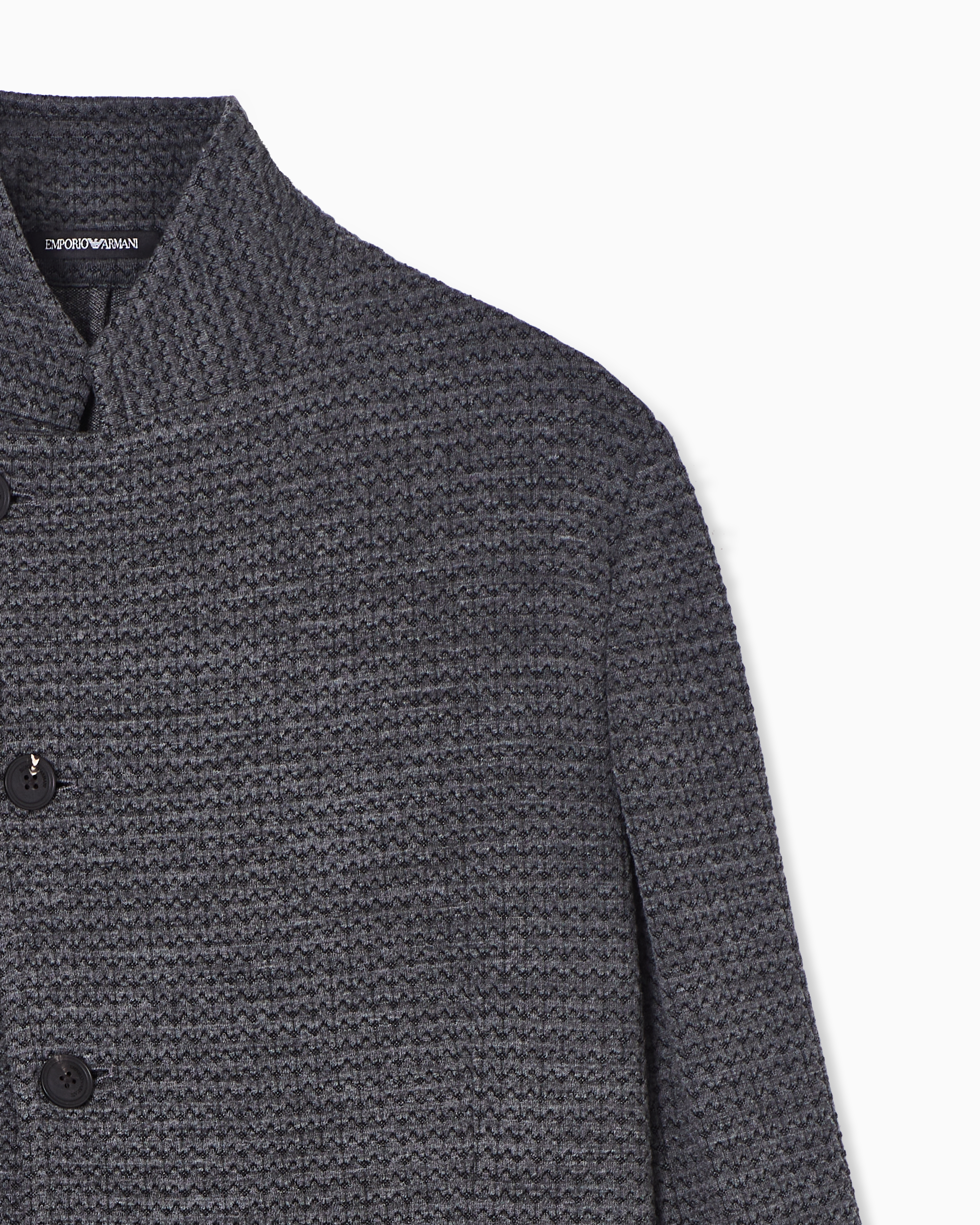 Emporio Armani Textured Fabric Blazer Featuring Front Pockets In Gray