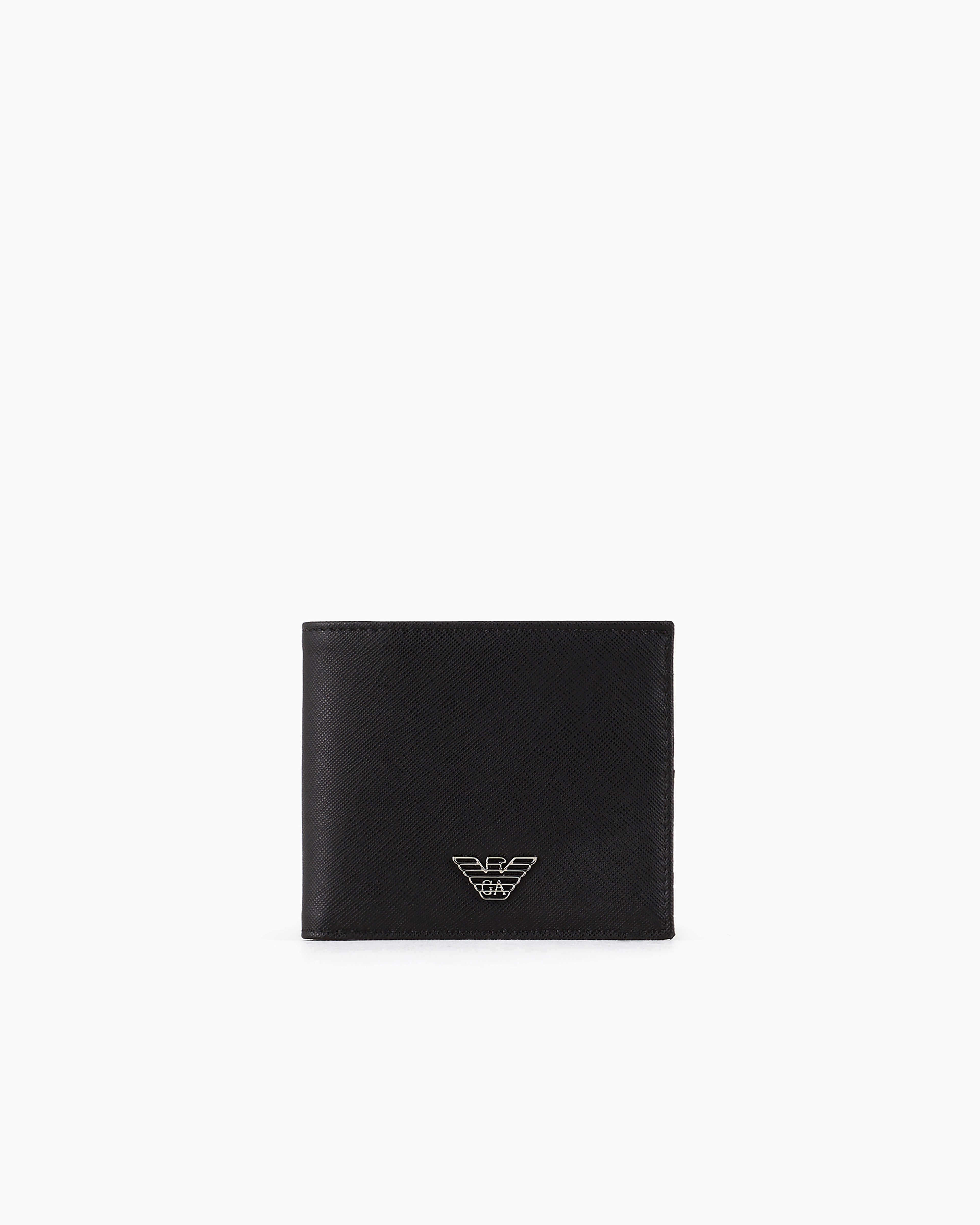 Emporio Armani Black Regenerated Saffiano Leather Wallet With Eagle Plate