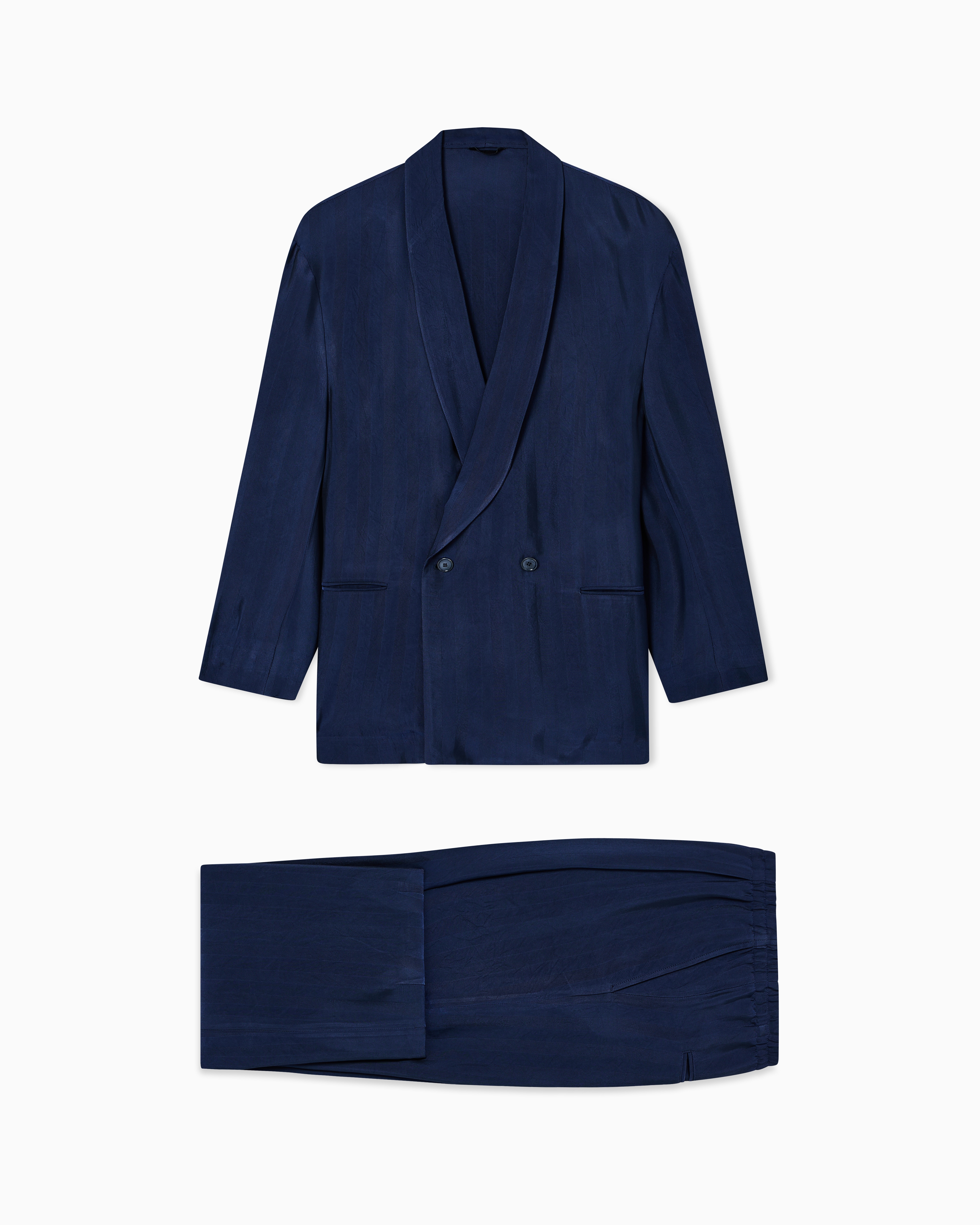 Giorgio Armani Navy Blue Viscose Suit With Chevron Motif