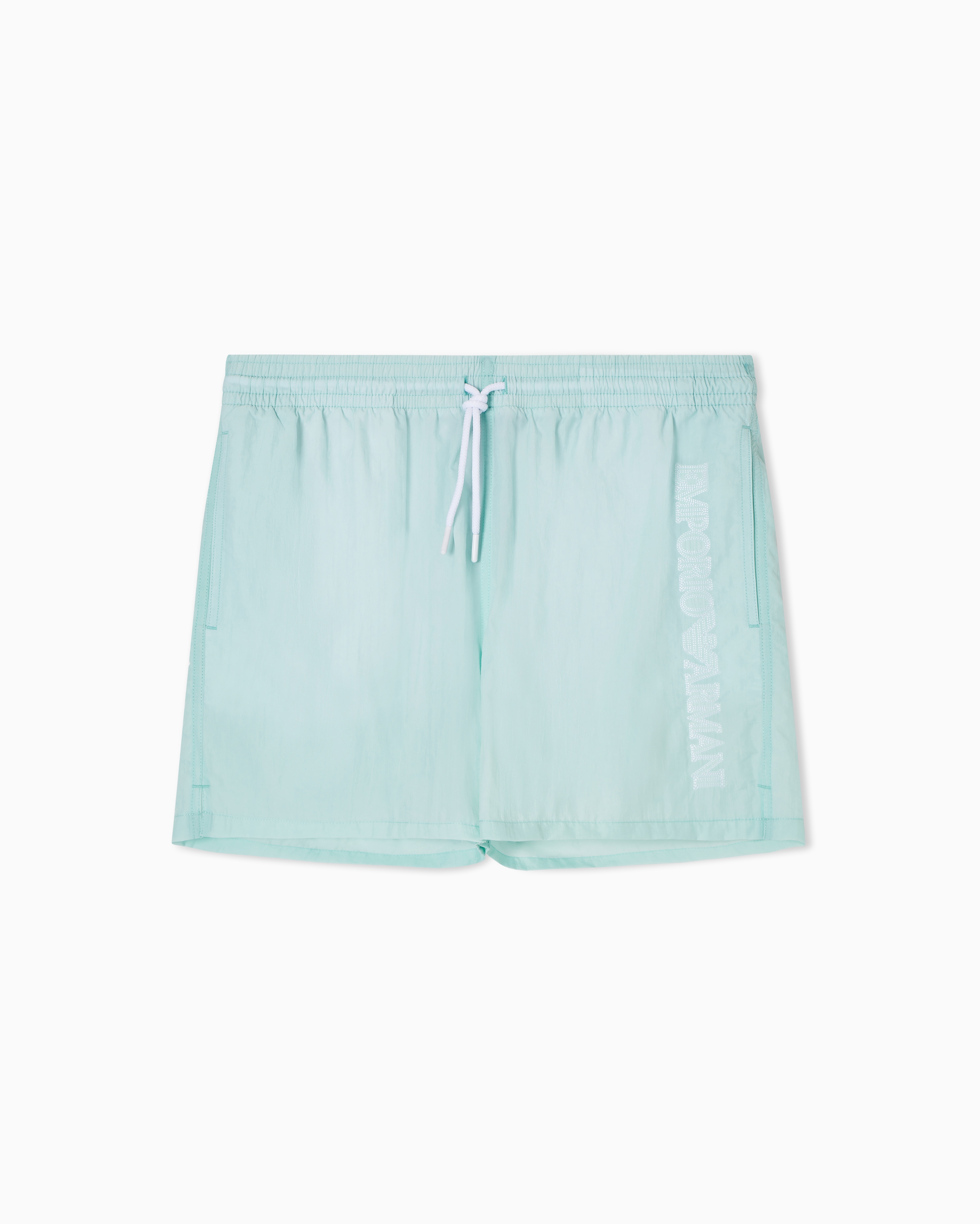 Emporio Armani Light Blue Swim Shorts With Stitched Logo Embroidery