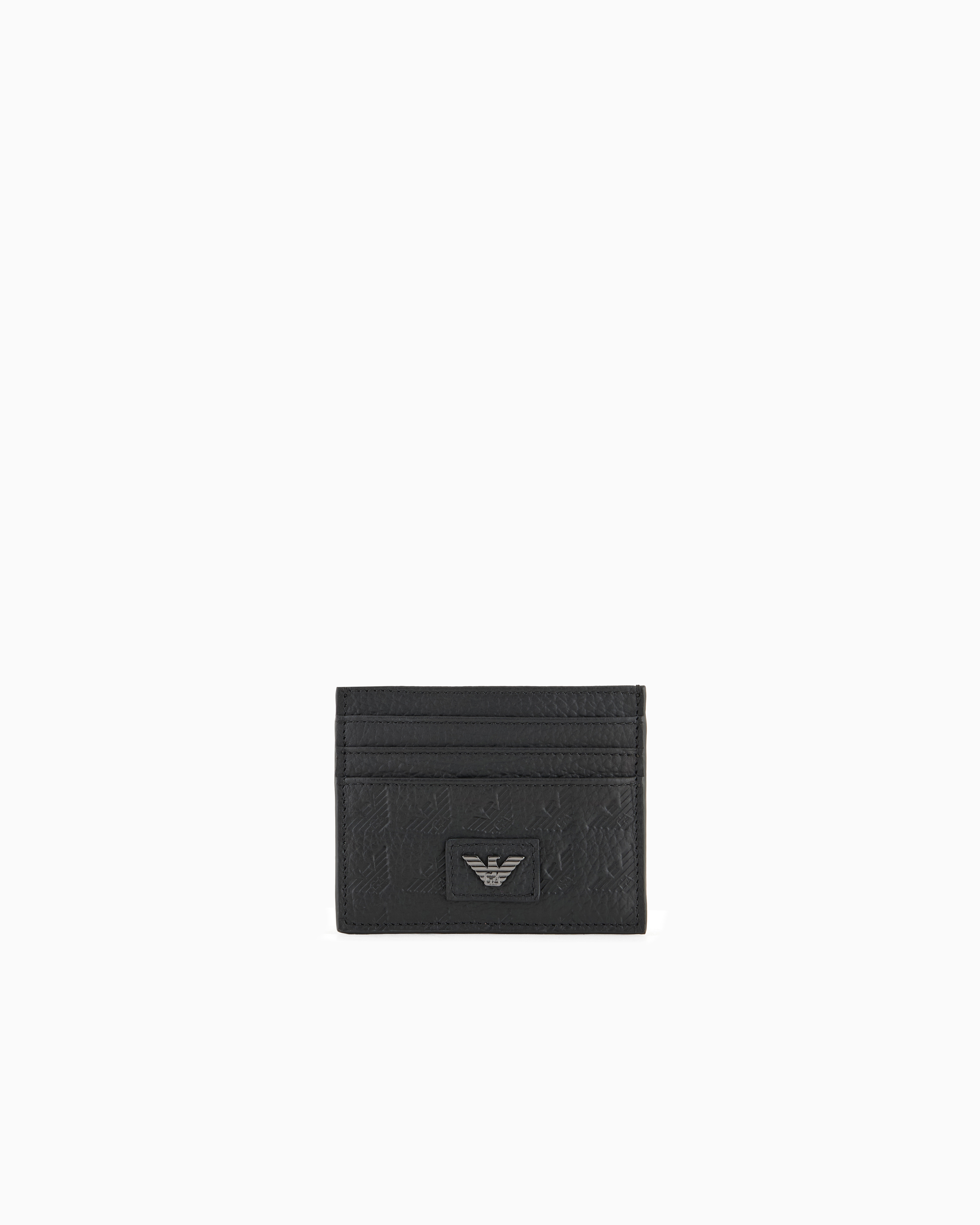 Emporio Armani Black Leather Card Holder With All-Over Embossed Eagle