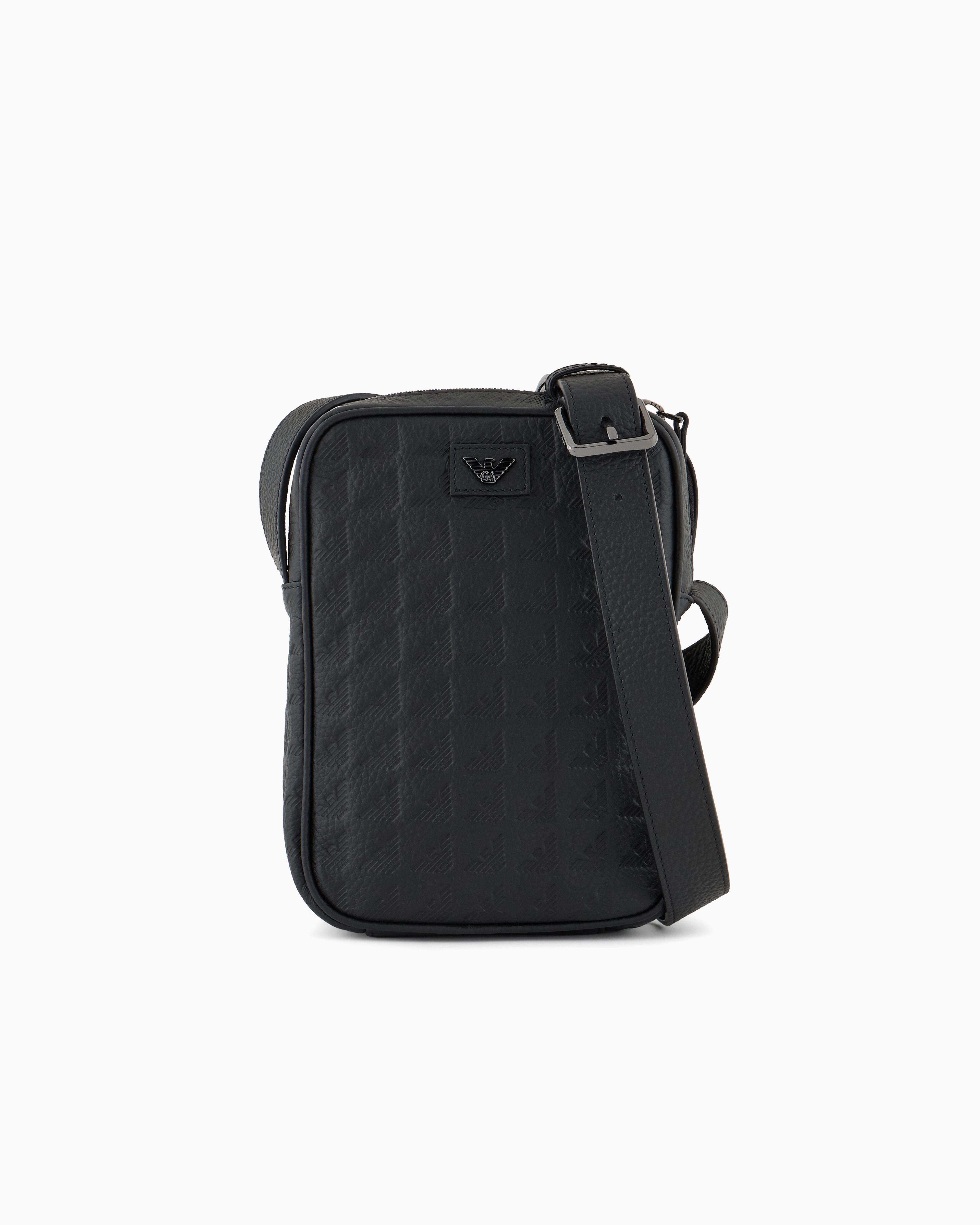 Emporio Armani Black Leather Tech Case With All-Over Embossed Eagle