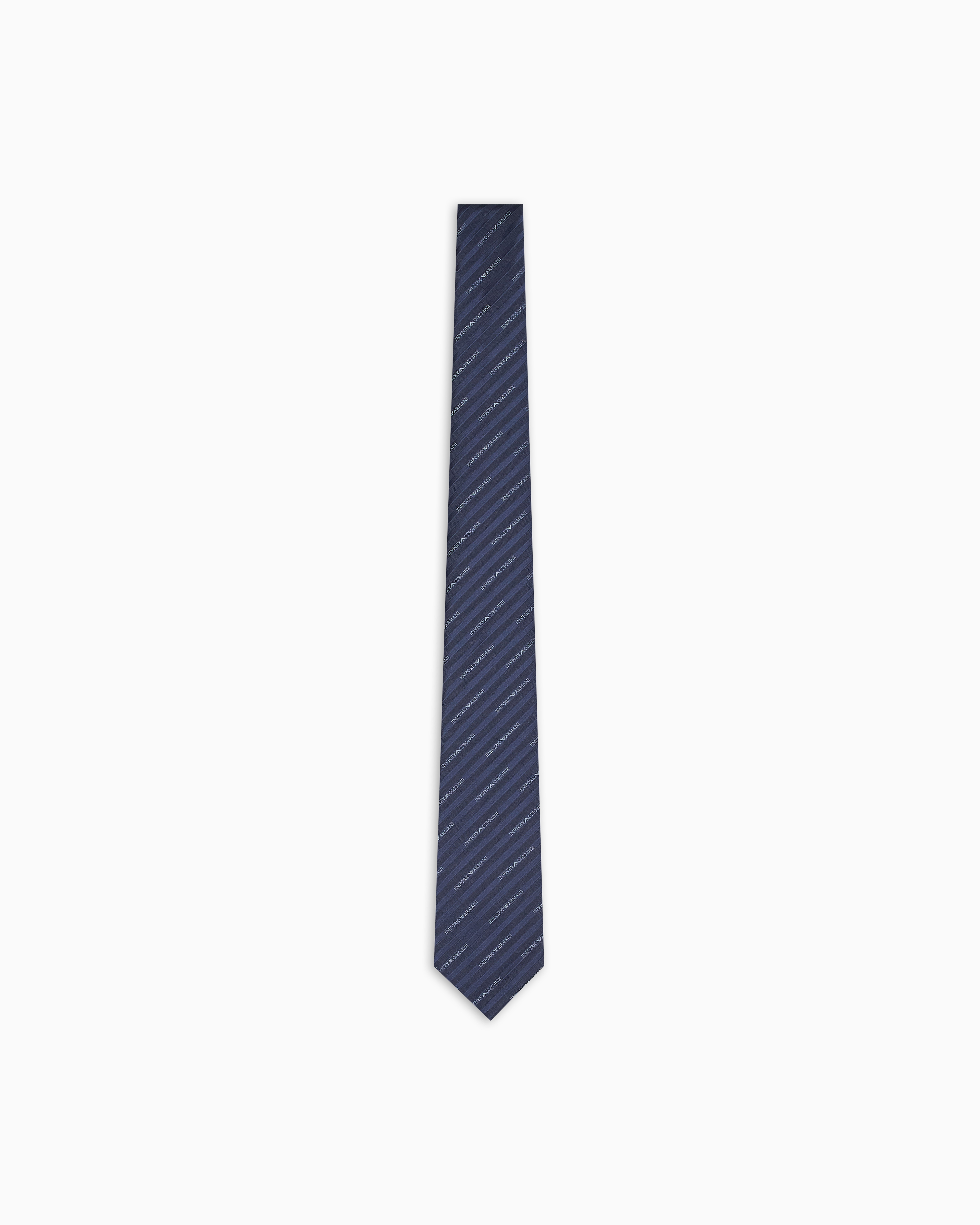 Emporio Armani - Pure silk tie with all-over jacquard logo, Man, Navy_blue, Size: TU