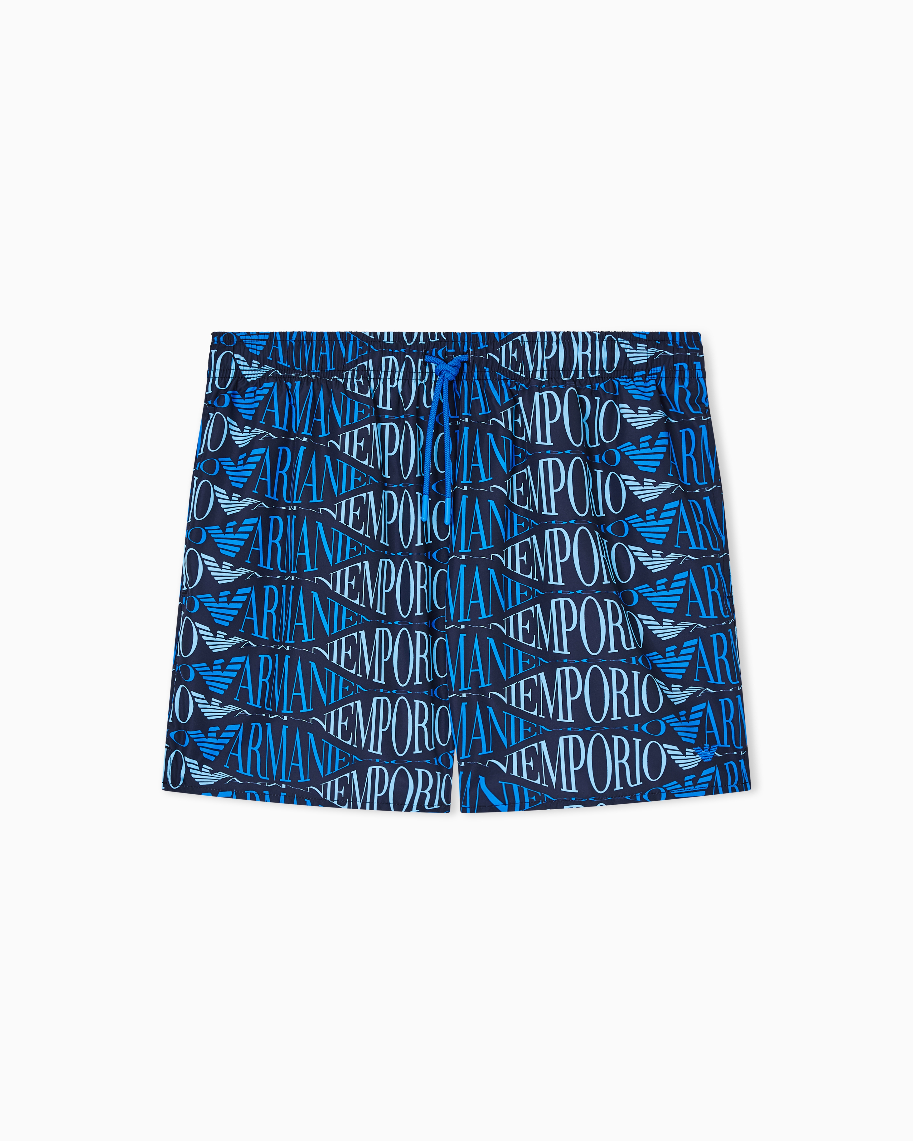 Emporio Armani Blue Swim Shorts With All-Over Logo
