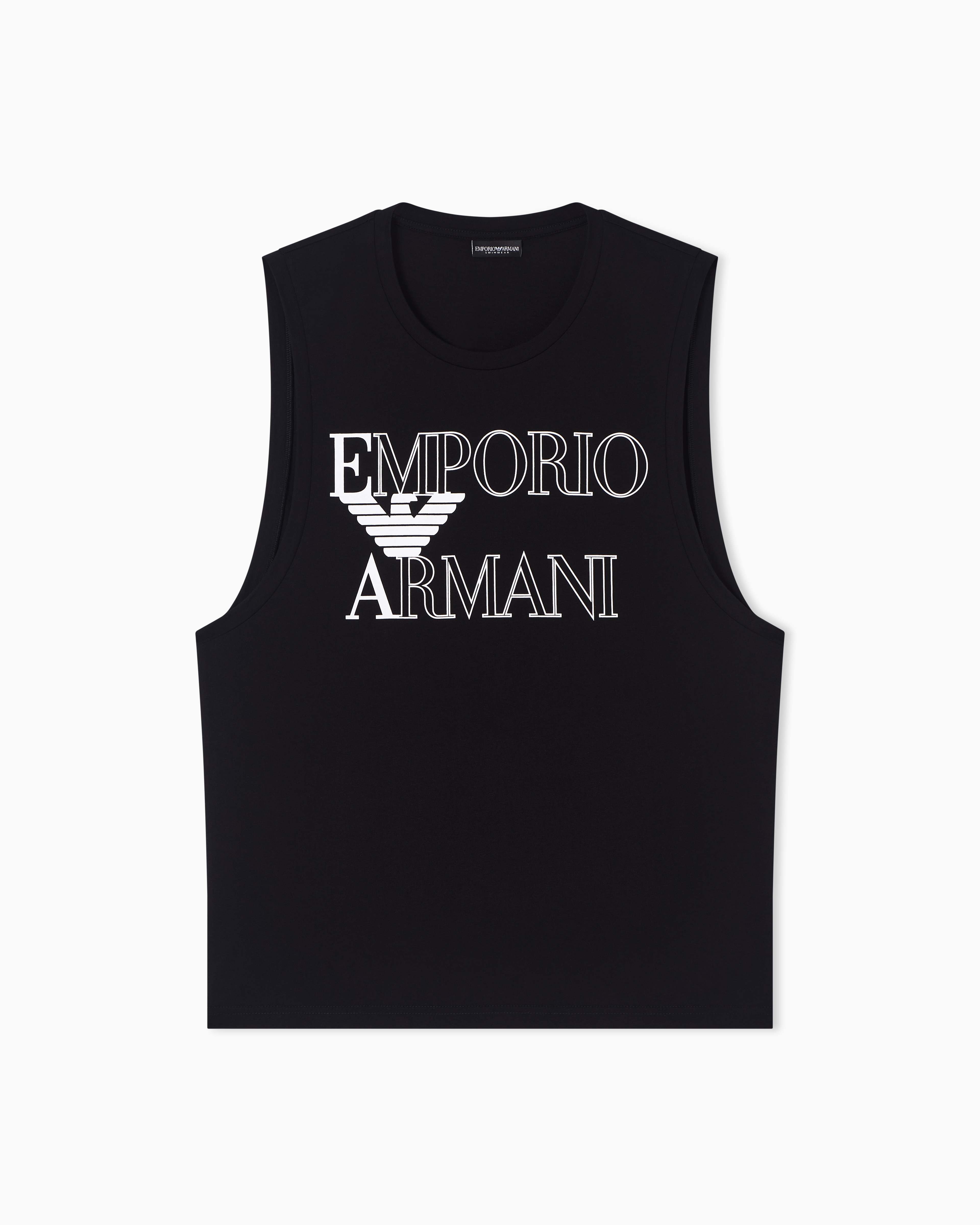 Emporio Armani Black Bold Logo Beachwear Tank Top In Jersey