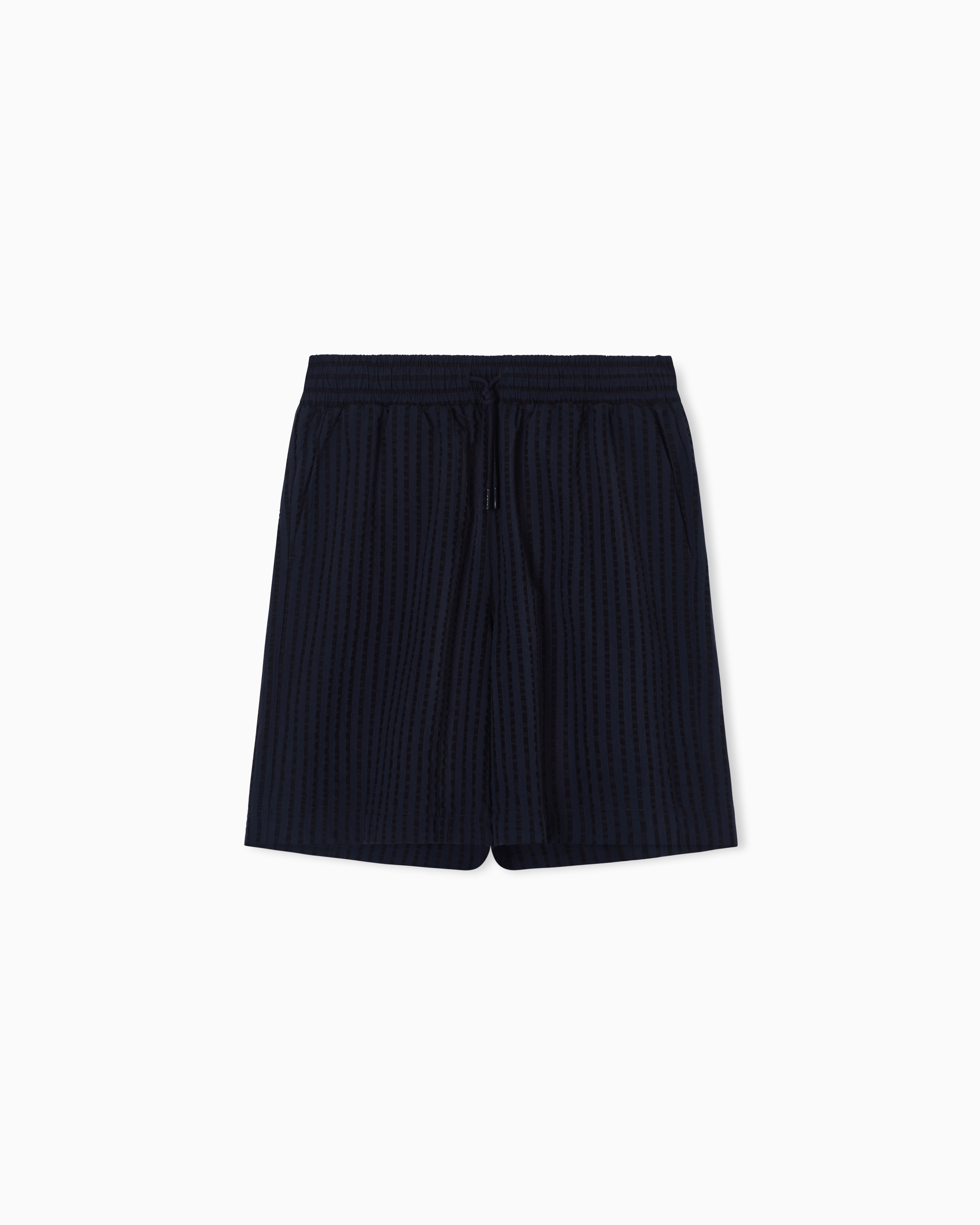 Emporio Armani Bermuda Beachwear In Seersucker Misto Lyocell