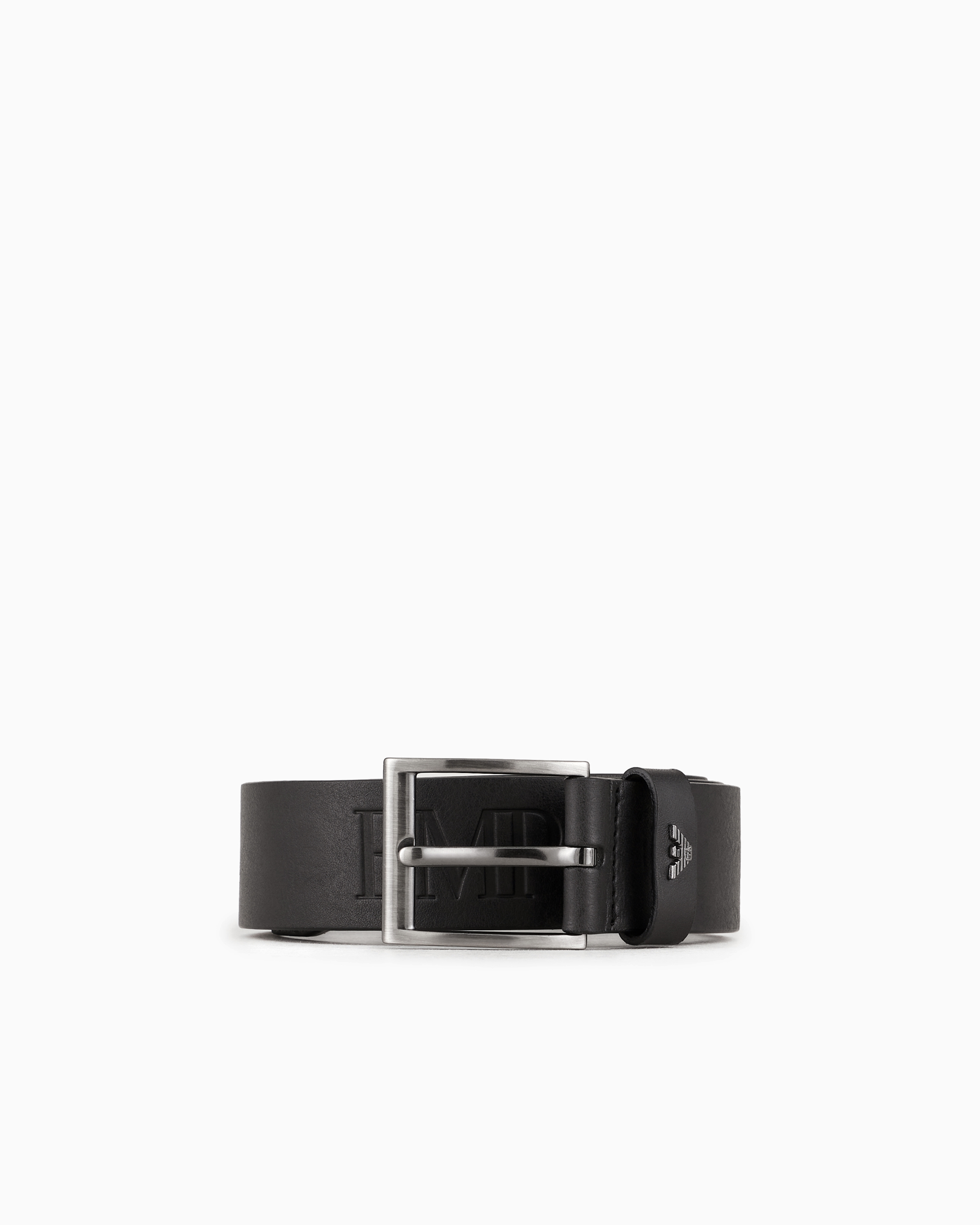 Tumbled-leather belt with oversized logo lettering | Emporio Tumbled-leather belt with oversized logo lettering | Emporio