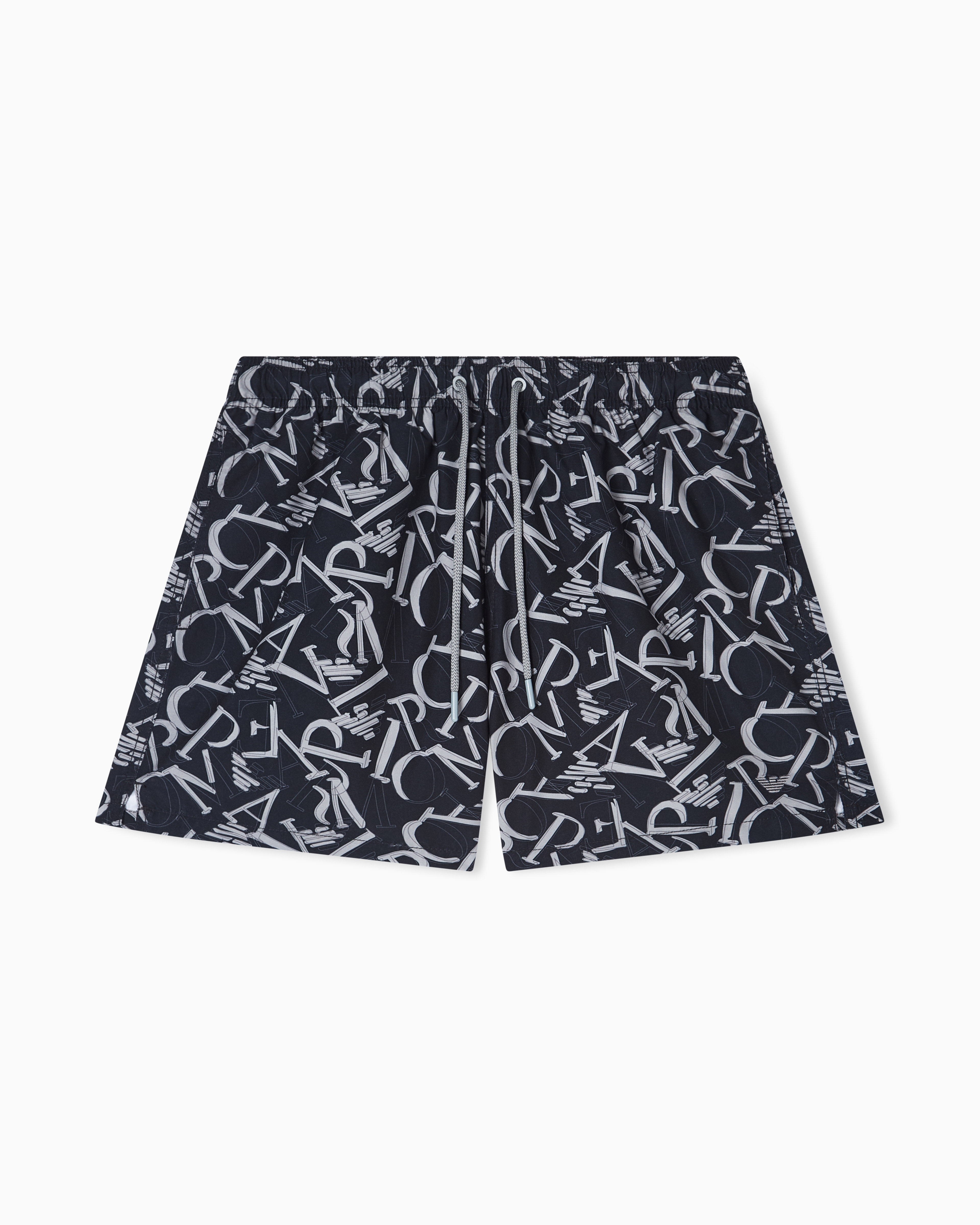 Emporio Armani Black Swim Shorts With All-Over Logo