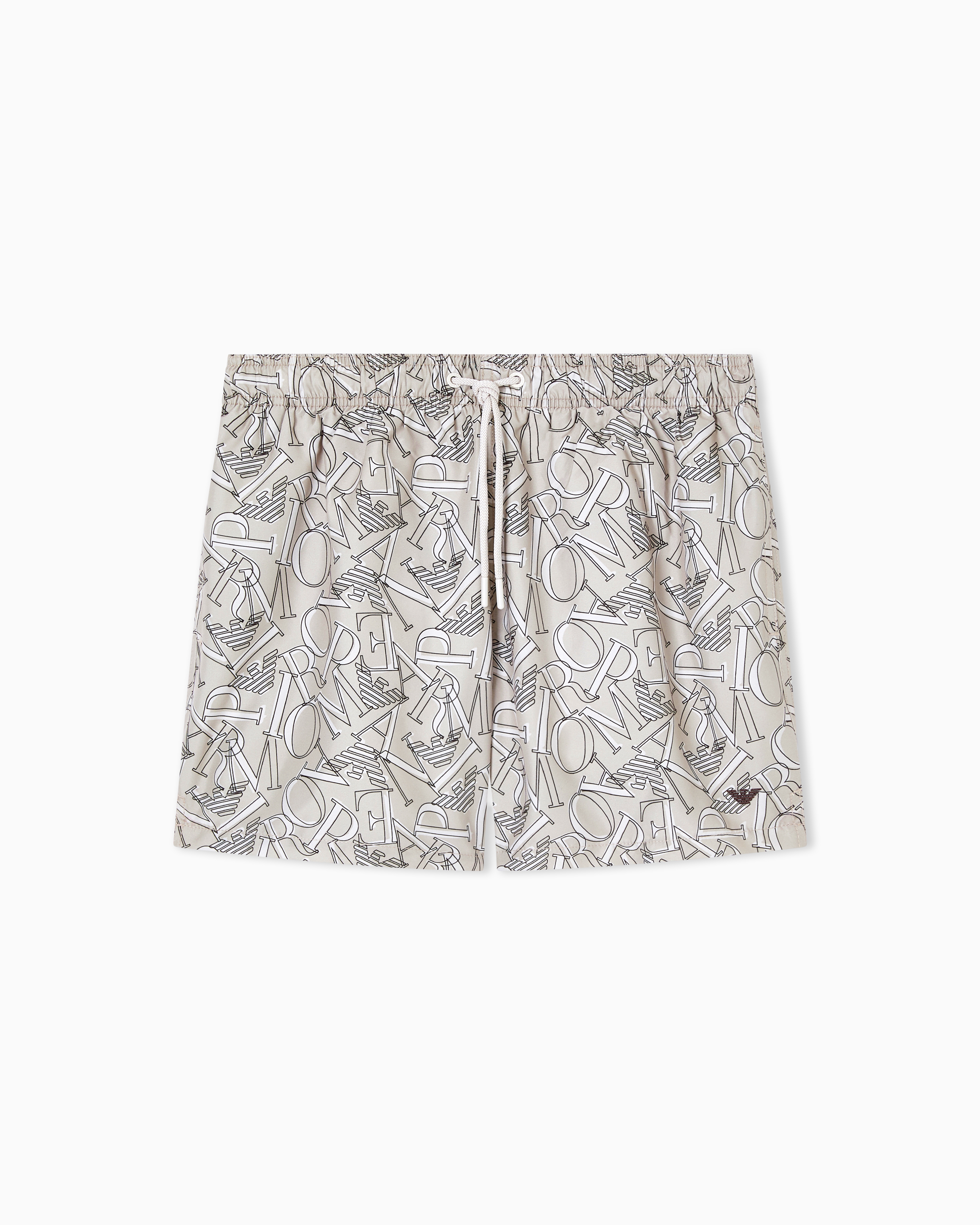 Emporio Armani Beige Swim Shorts With All-Over Logo