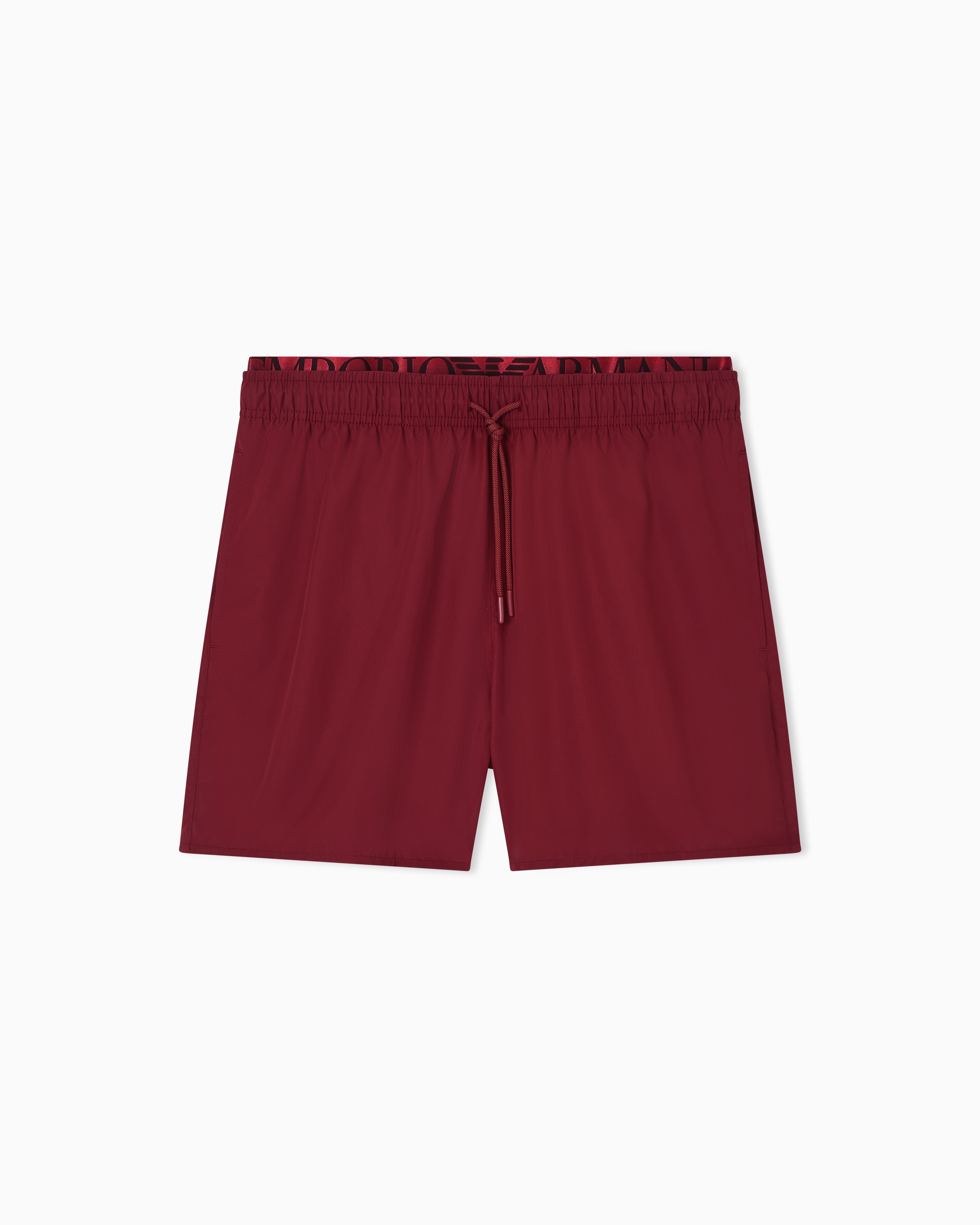 Emporio Armani Red Swim Shorts With Logo Waistband