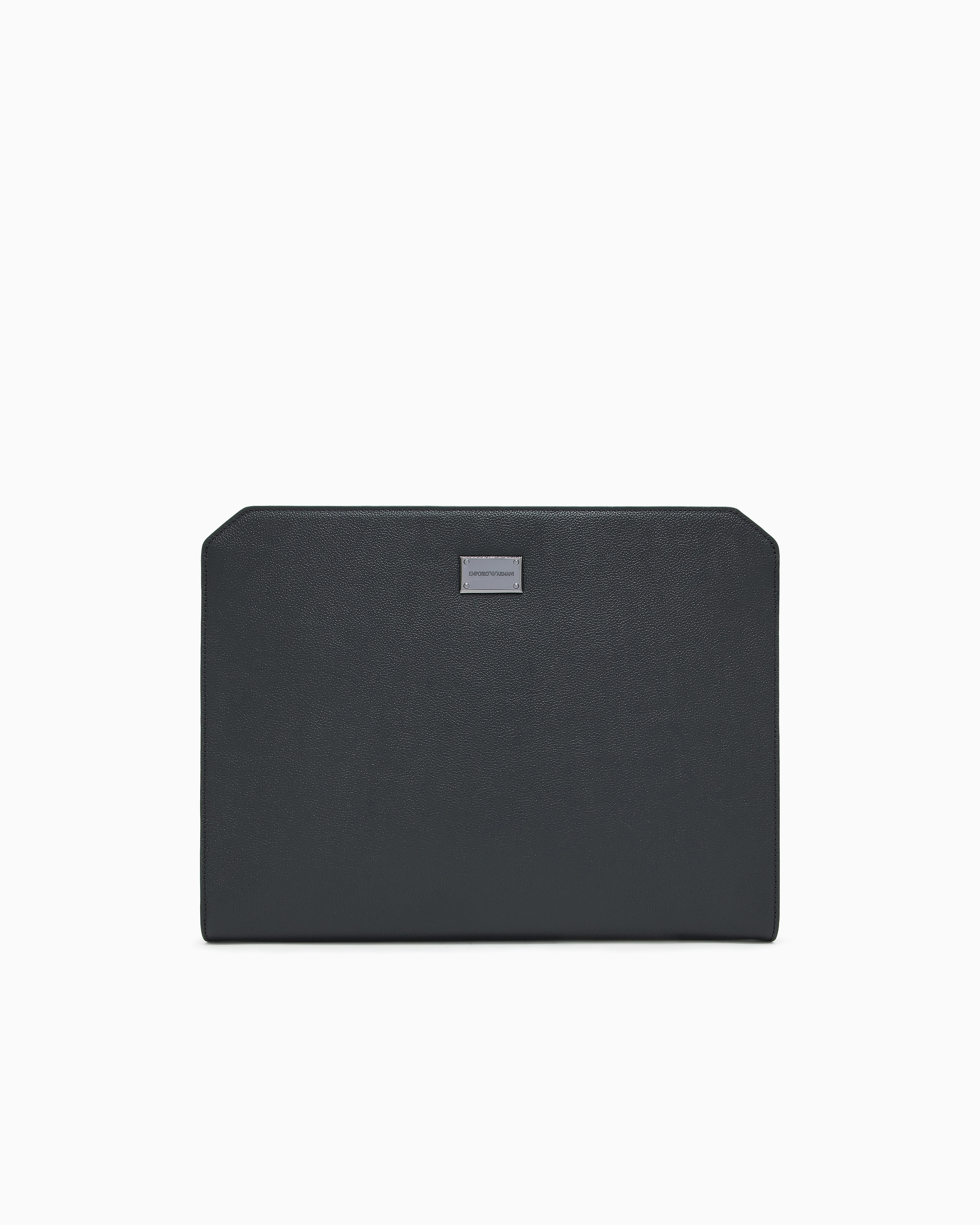 Emporio Armani Black Document Holder Pouch In Tumbled Leather