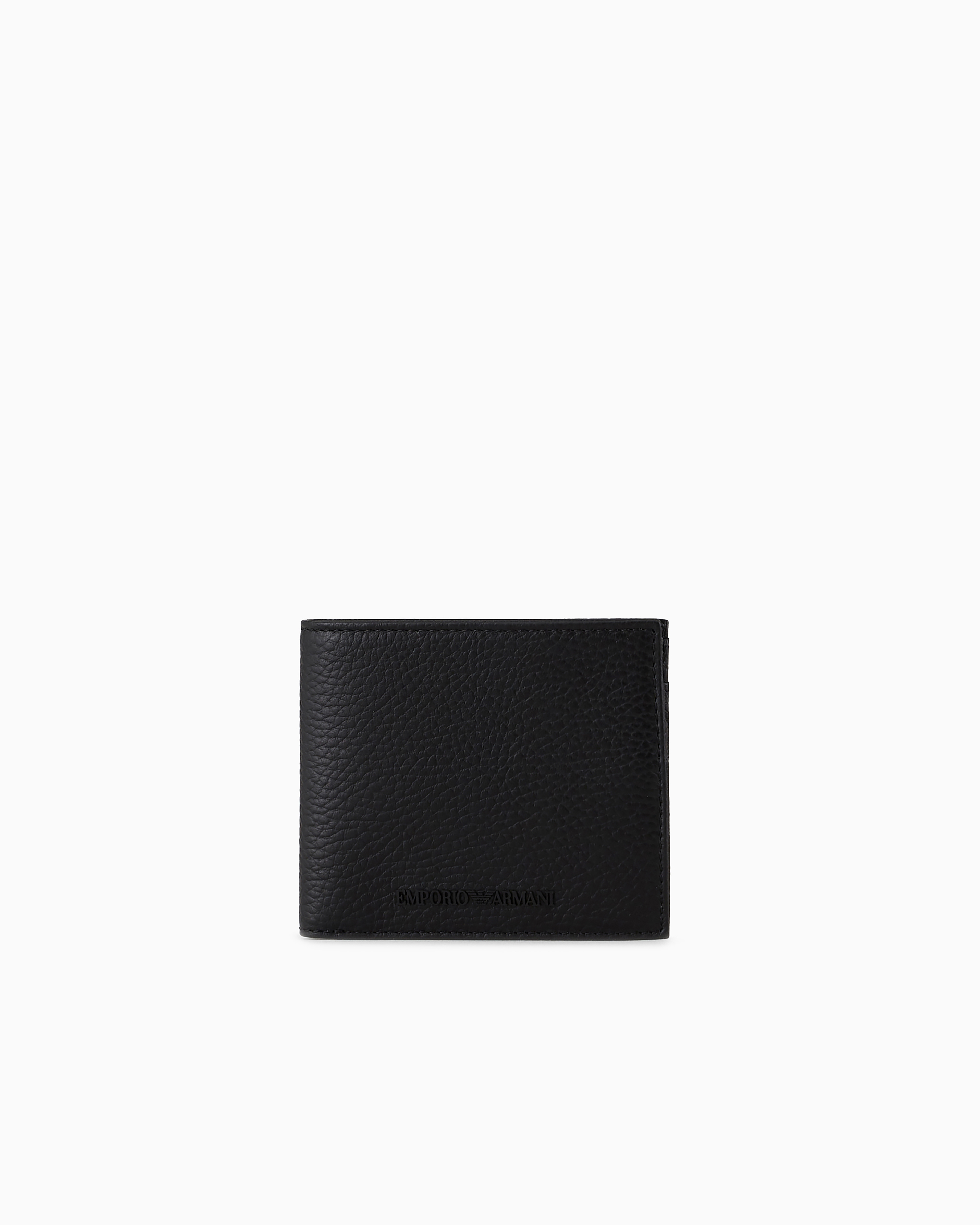 Emporio Armani Black Bifold Wallet With Textured Leather And Flap Coin Pocket
