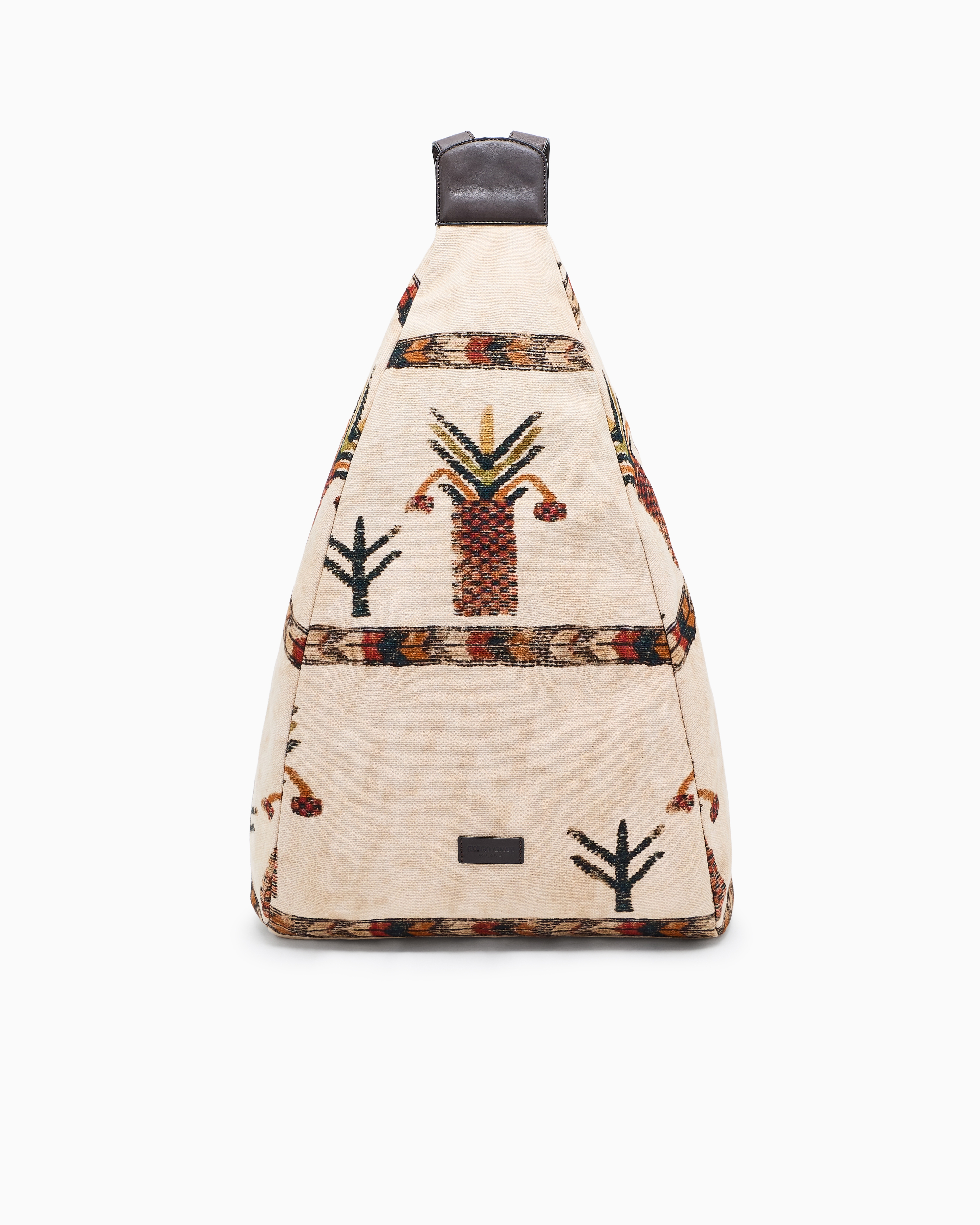 Giorgio Armani Beige Printed Fabric Backpack Sack