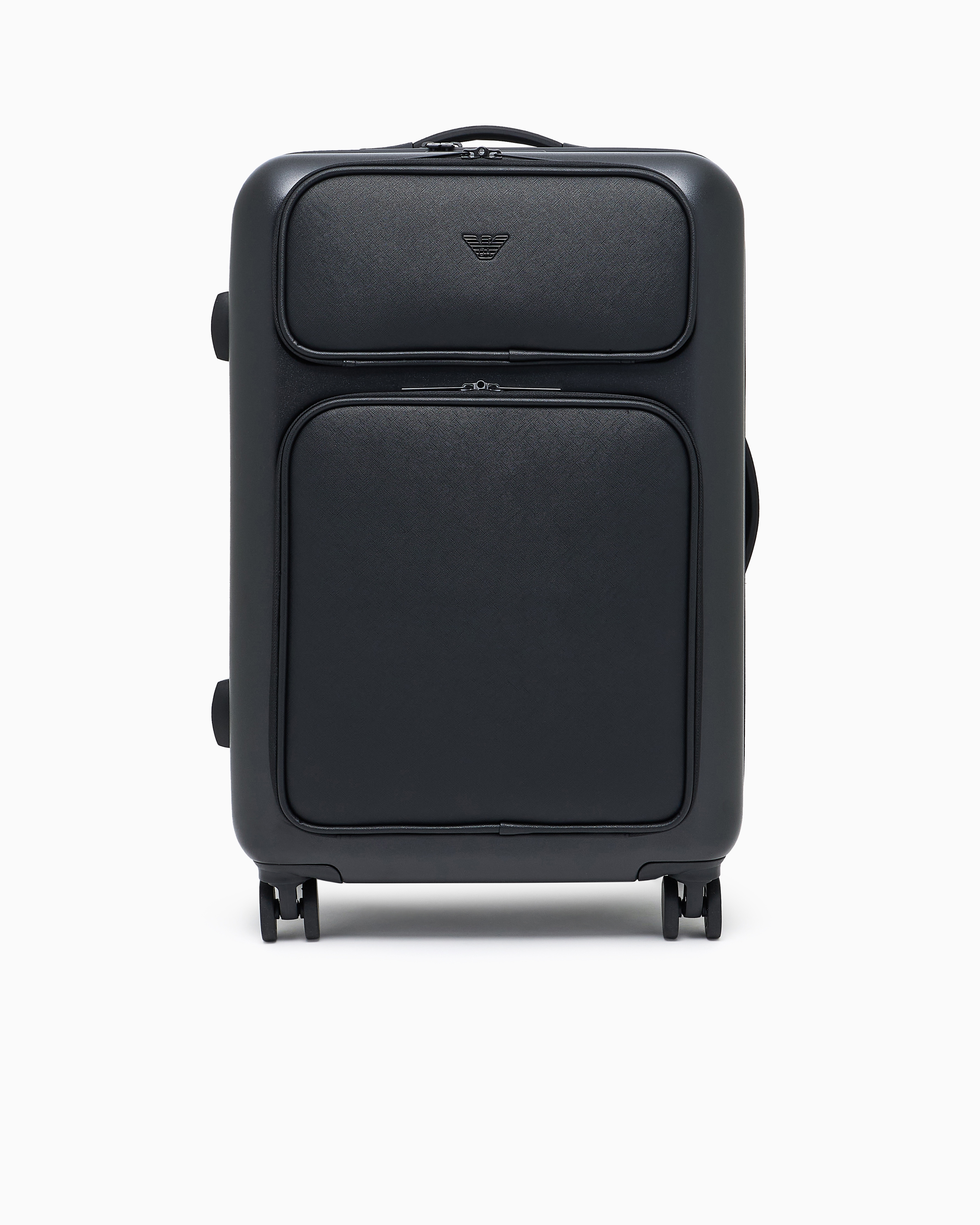 Emporio Armani - ASV ABS medium carry-on bag with regenerated Saffiano detail and eagle plate, Man, Black, Size: TU
