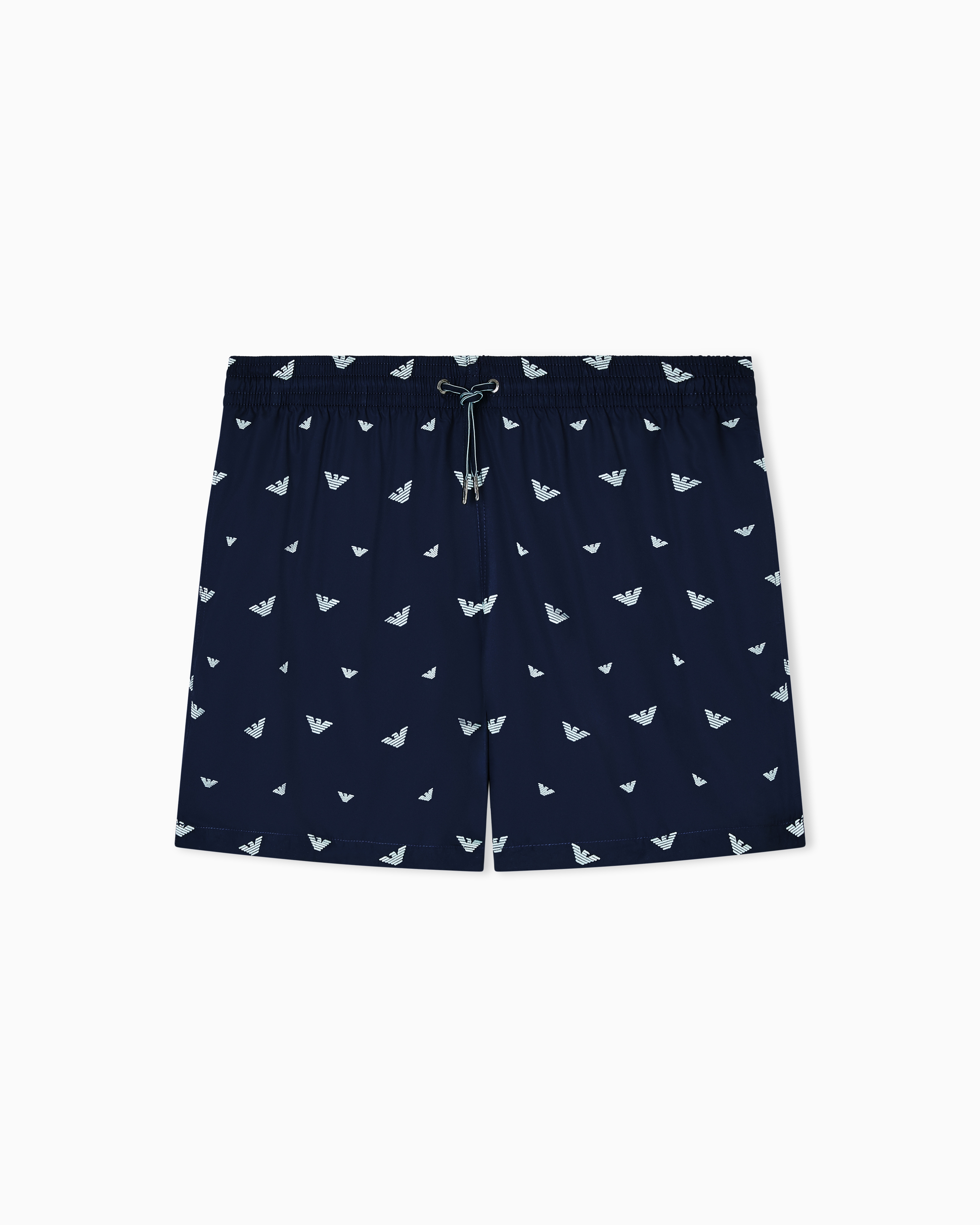 Emporio Armani Blue Swim Shorts With All-Over Micro Eagle Embroidery