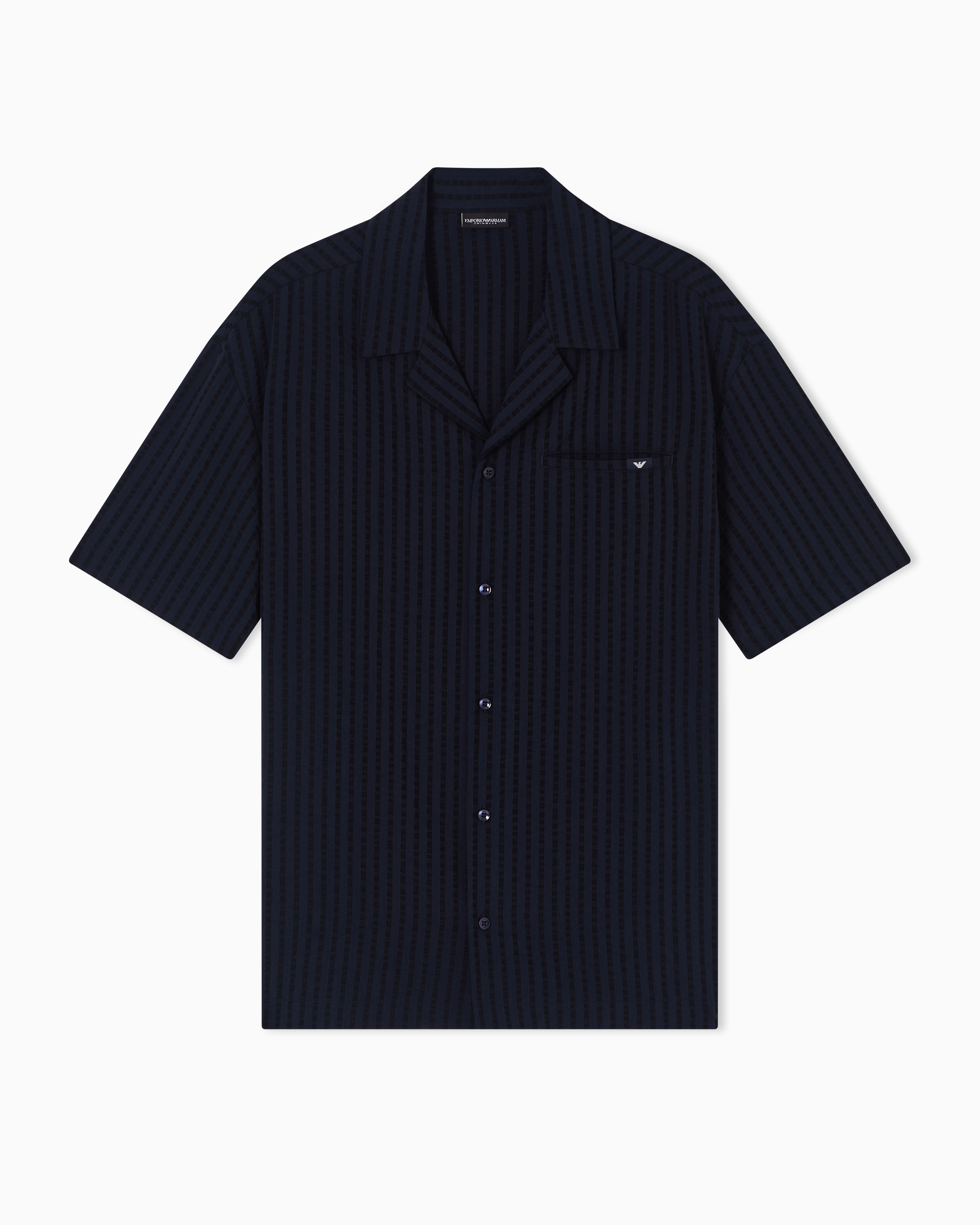 Emporio Armani Camicia Beachwear In Seersucker Misto Lyocell