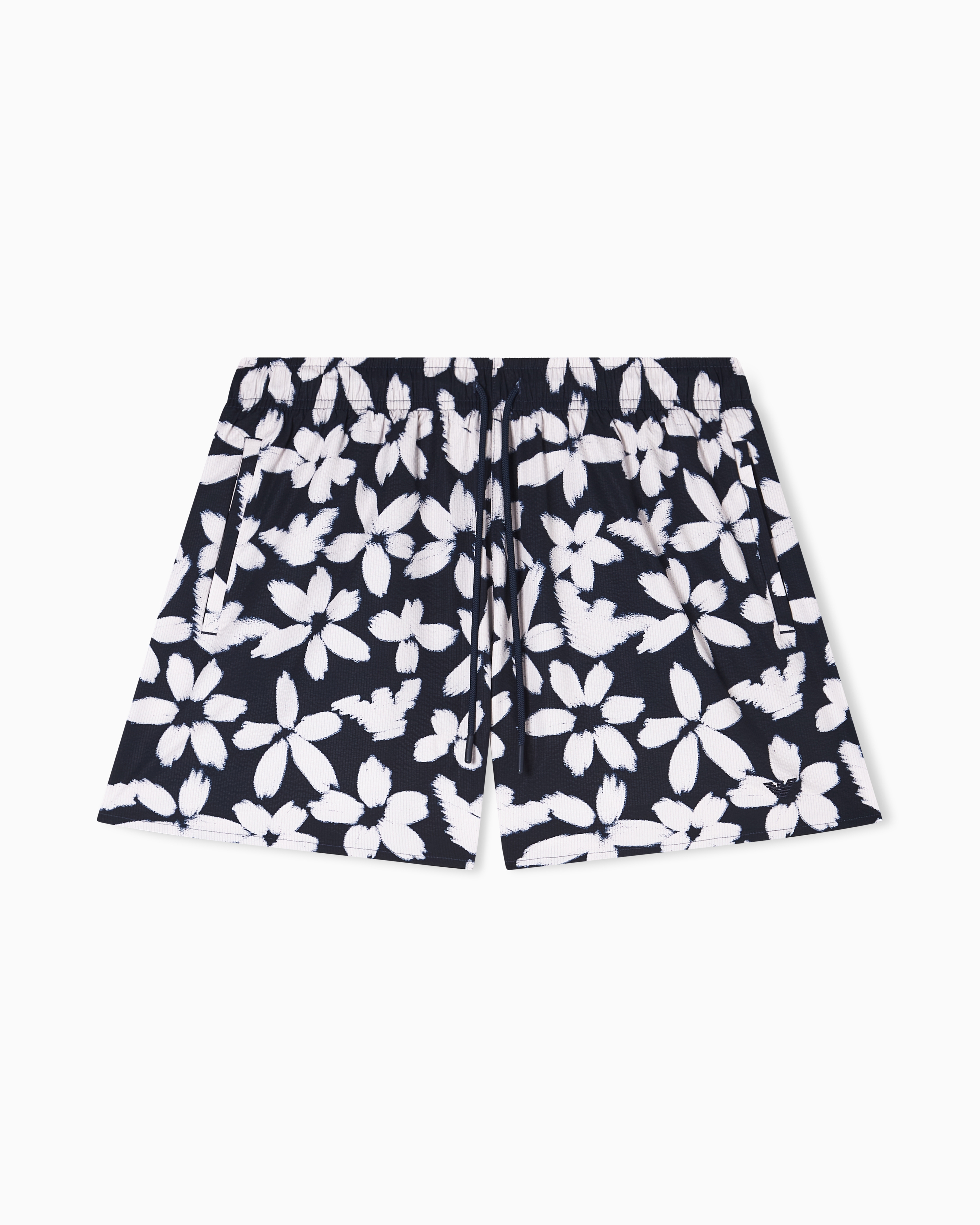 Emporio Armani Blue Flower Eagle Patterned Swim Shorts