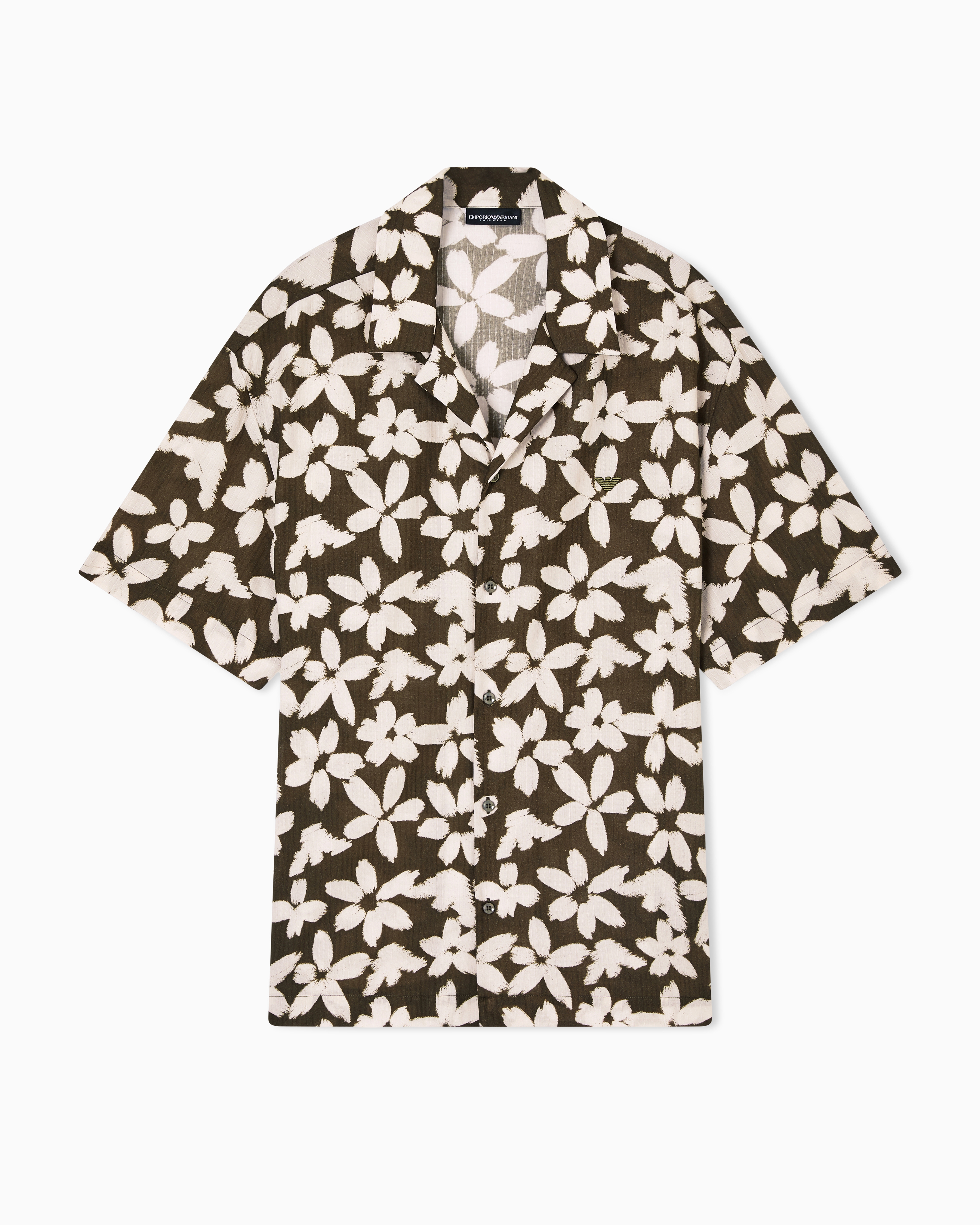 Emporio Armani Green Flower Eagle Pattern Beachwear Shirt