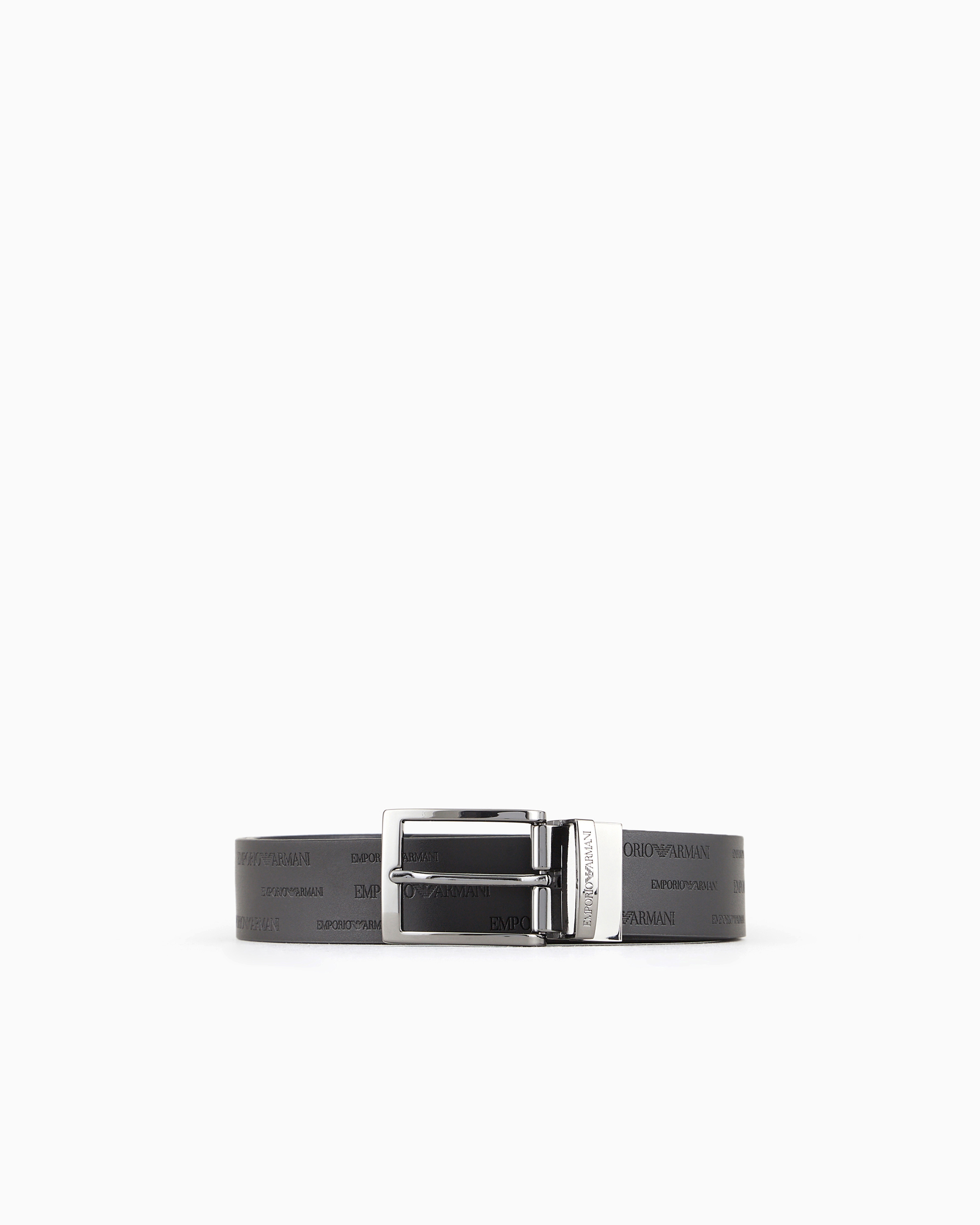 Emporio Armani - Reversible leather belt with all-over embossed lettering, Man, Black, Size: TU