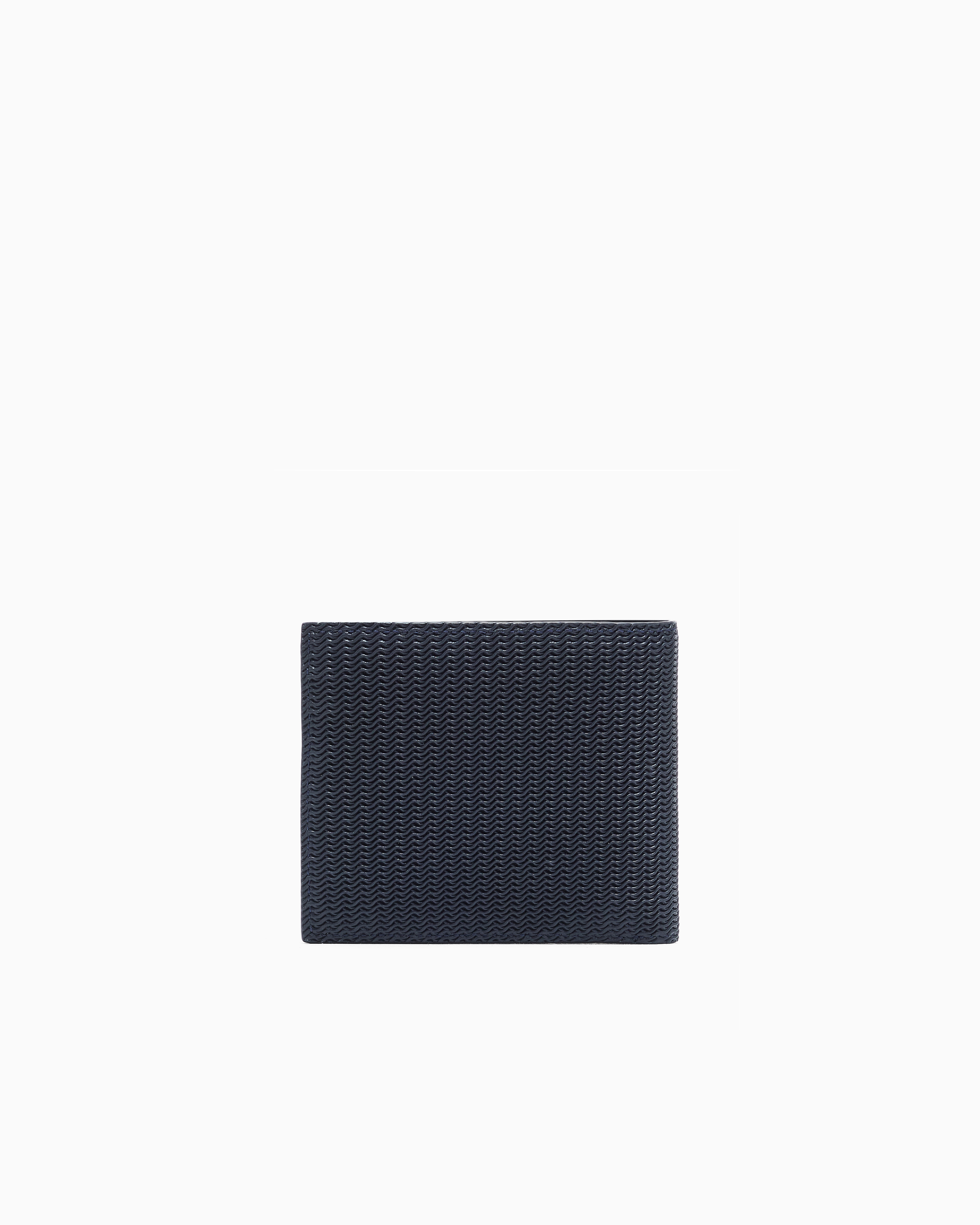 Giorgio Armani Bifold Wallet In Embossed Leather In Blue