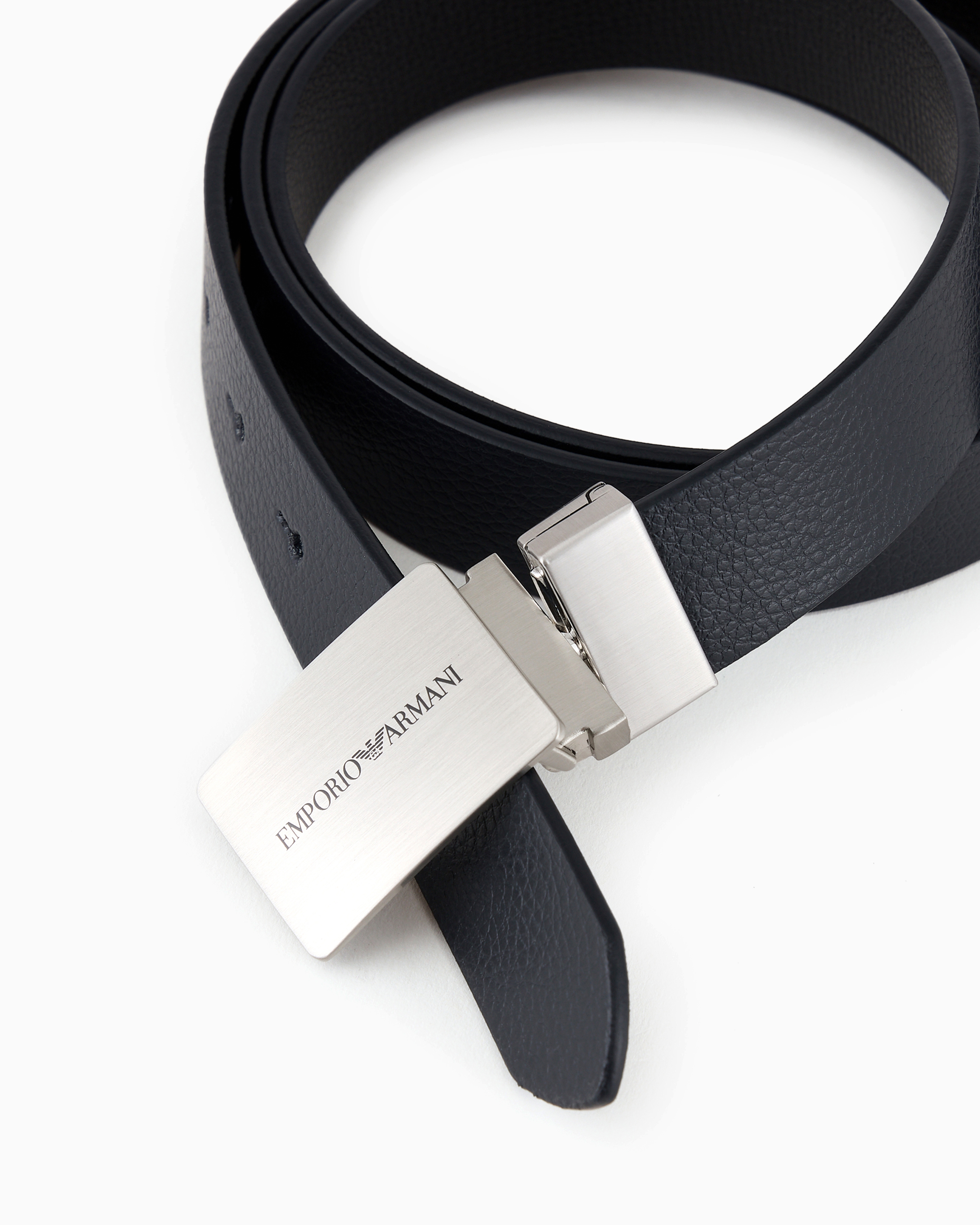 Emporio Armani - Reversible leather belt with logo buckle, Man, Blue, Size: TU