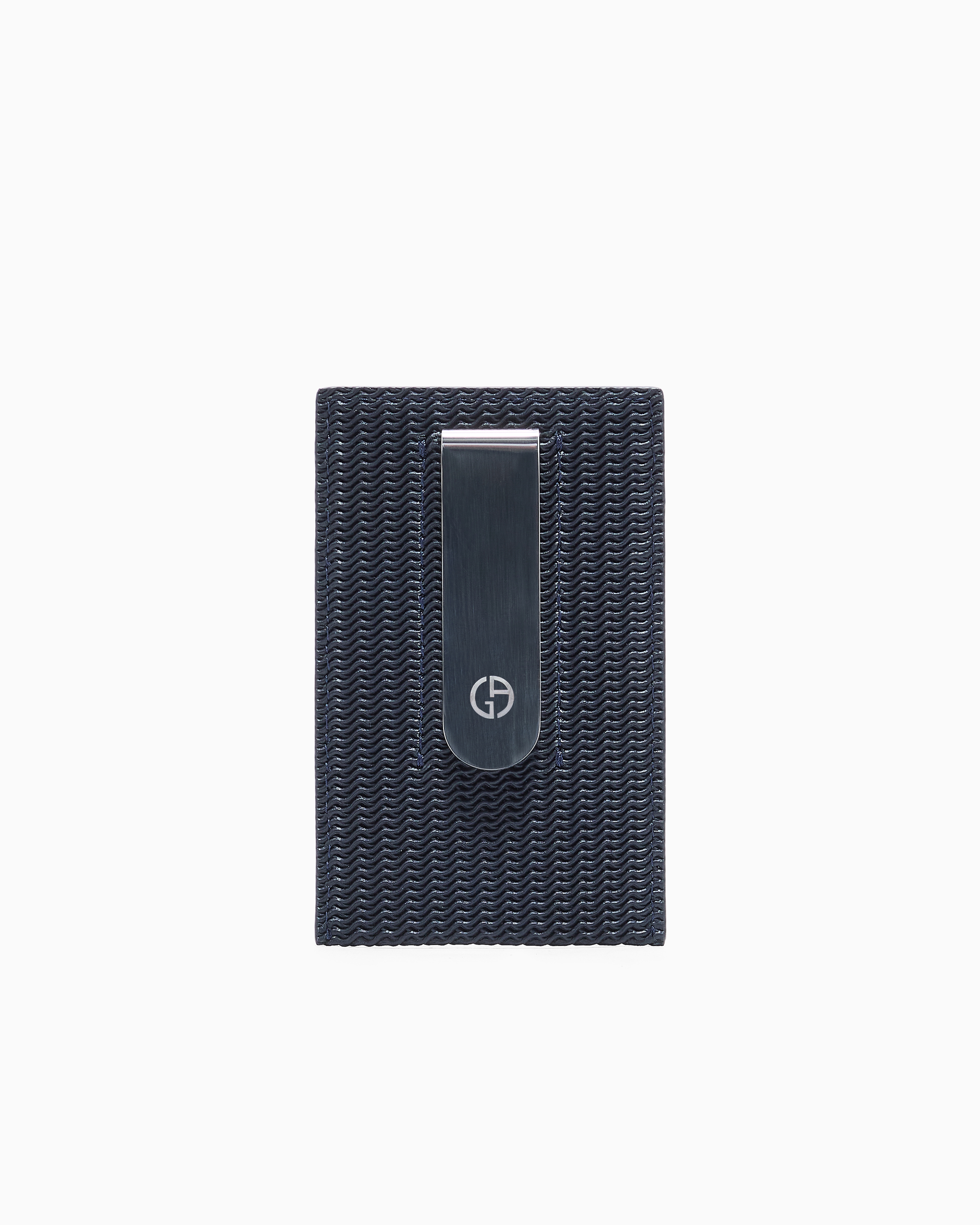 Giorgio Armani Card Holder In Embossed Leather In Blue