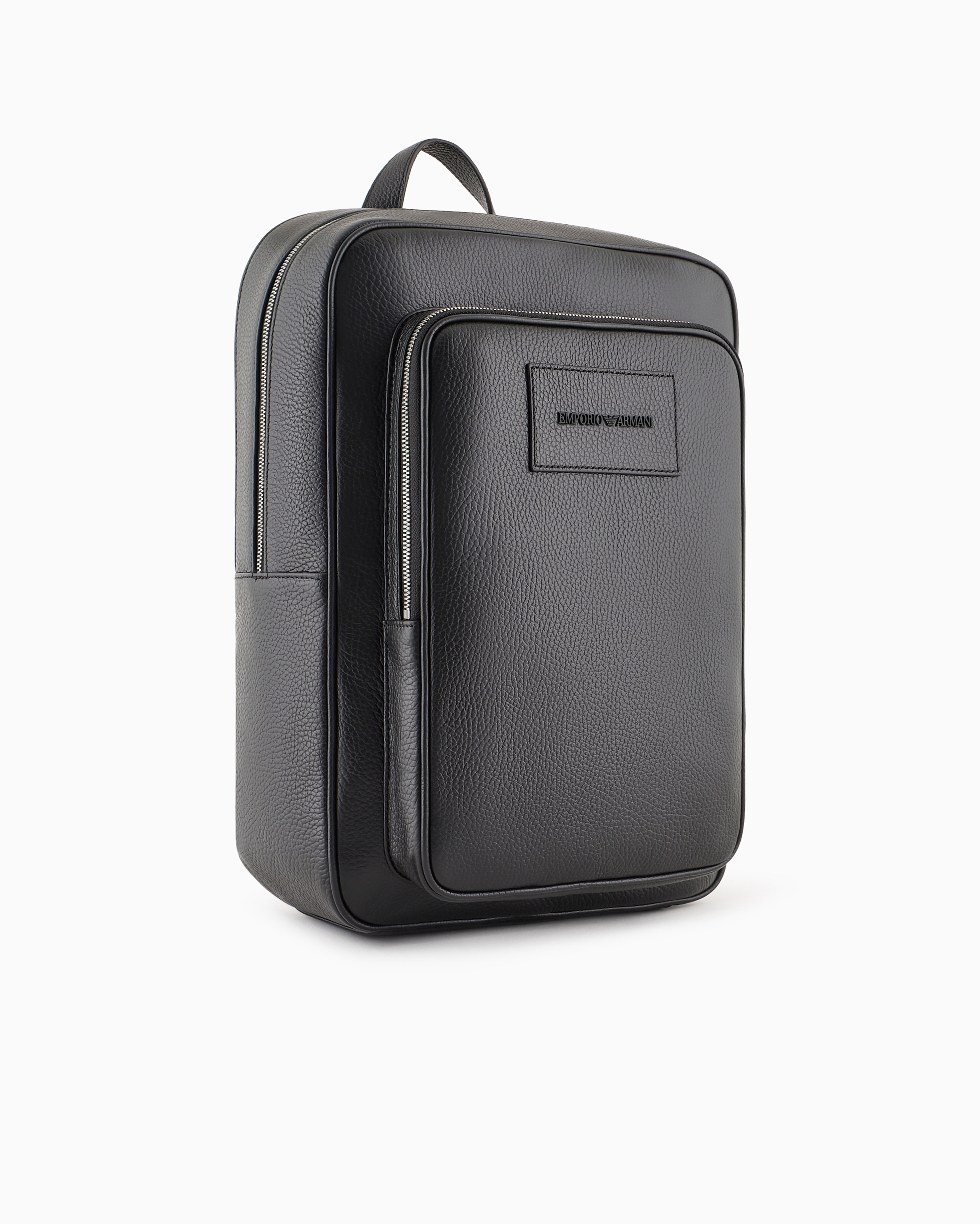 Emporio Armani - Tumbled-leather backpack with laptop compartment, Man, Black, Size: TU