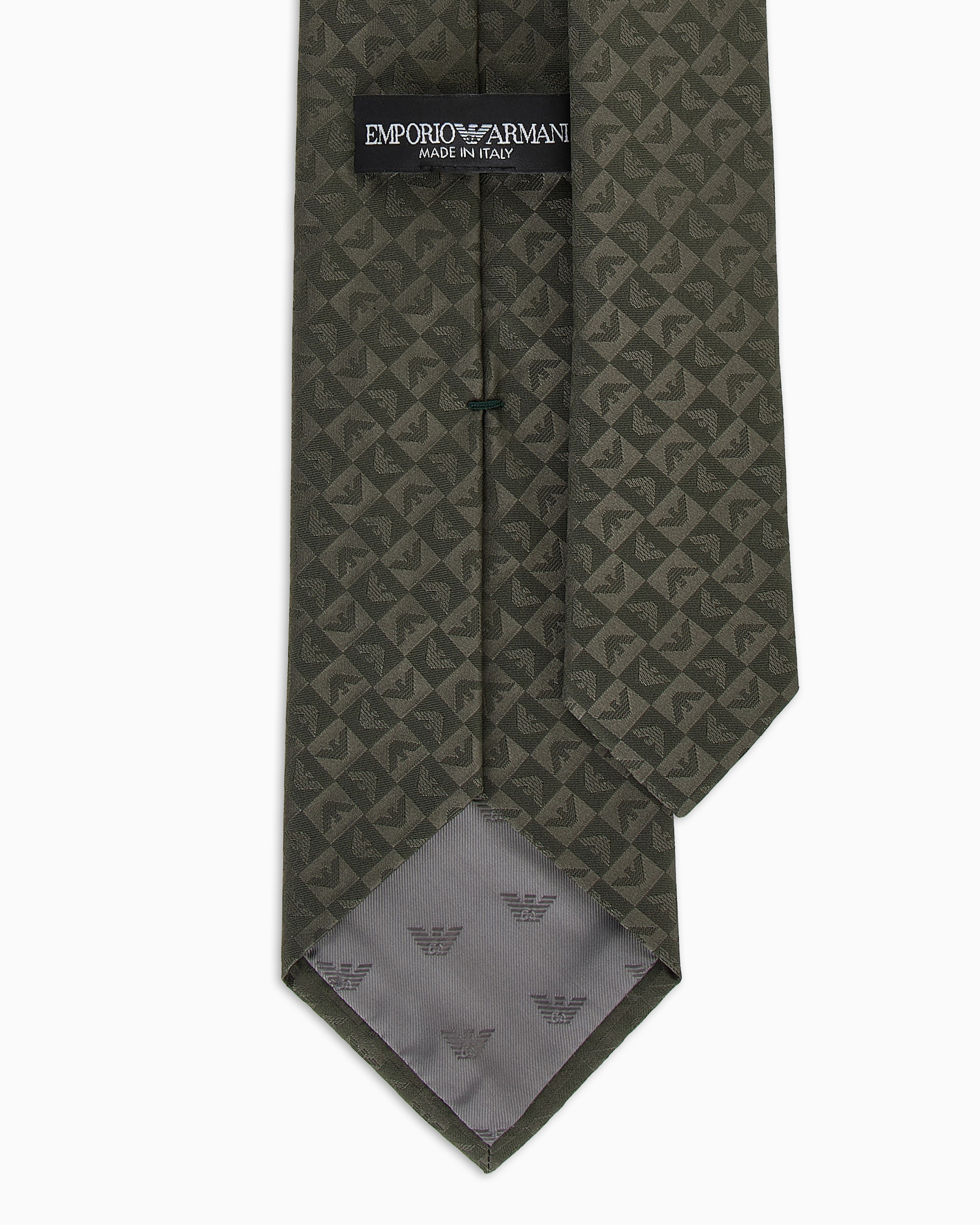 Emporio Armani - Pure silk eagle and check jacquard tie, Man, Green, Size: TU