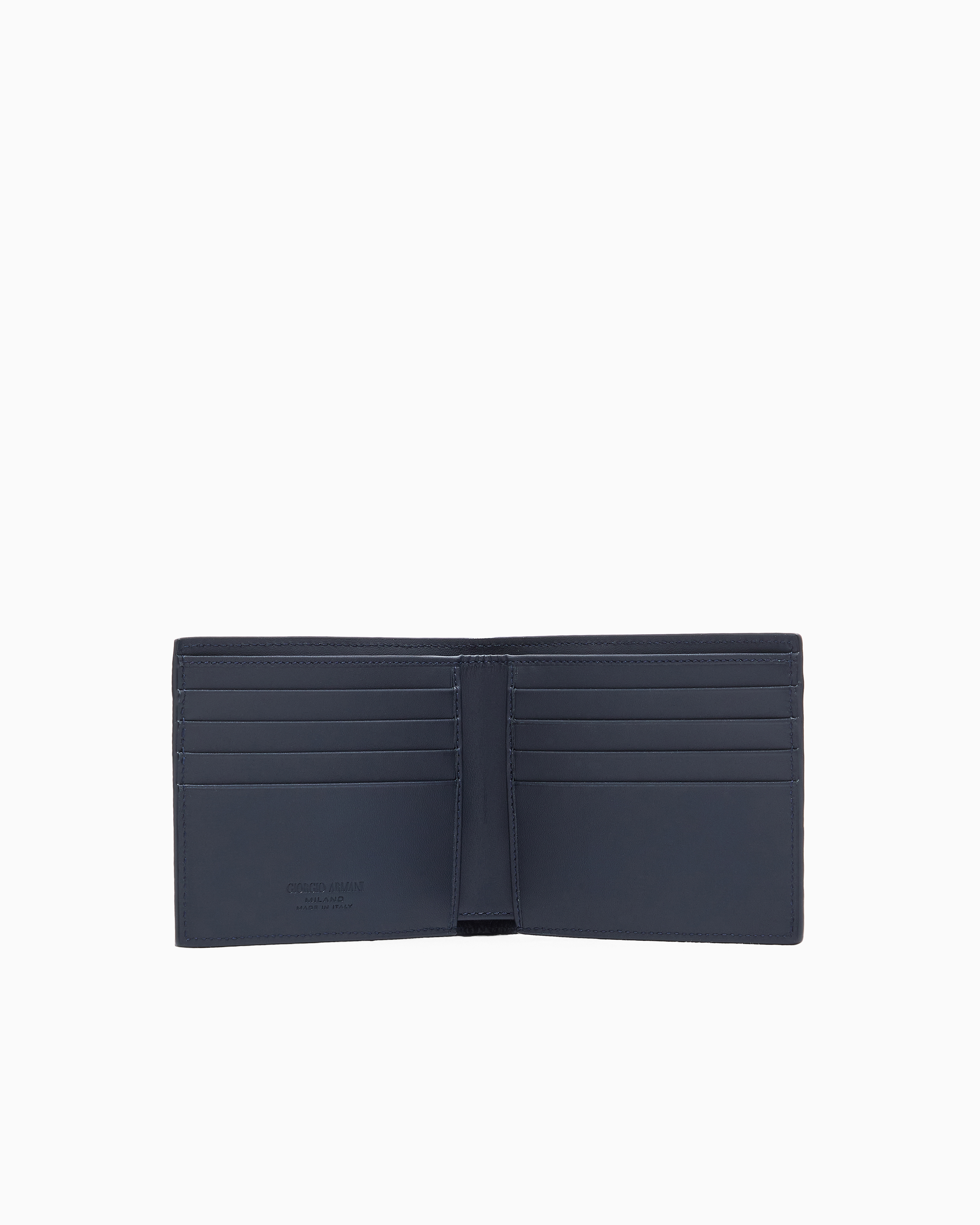 Giorgio Armani Bifold Wallet In Embossed Leather In Blue