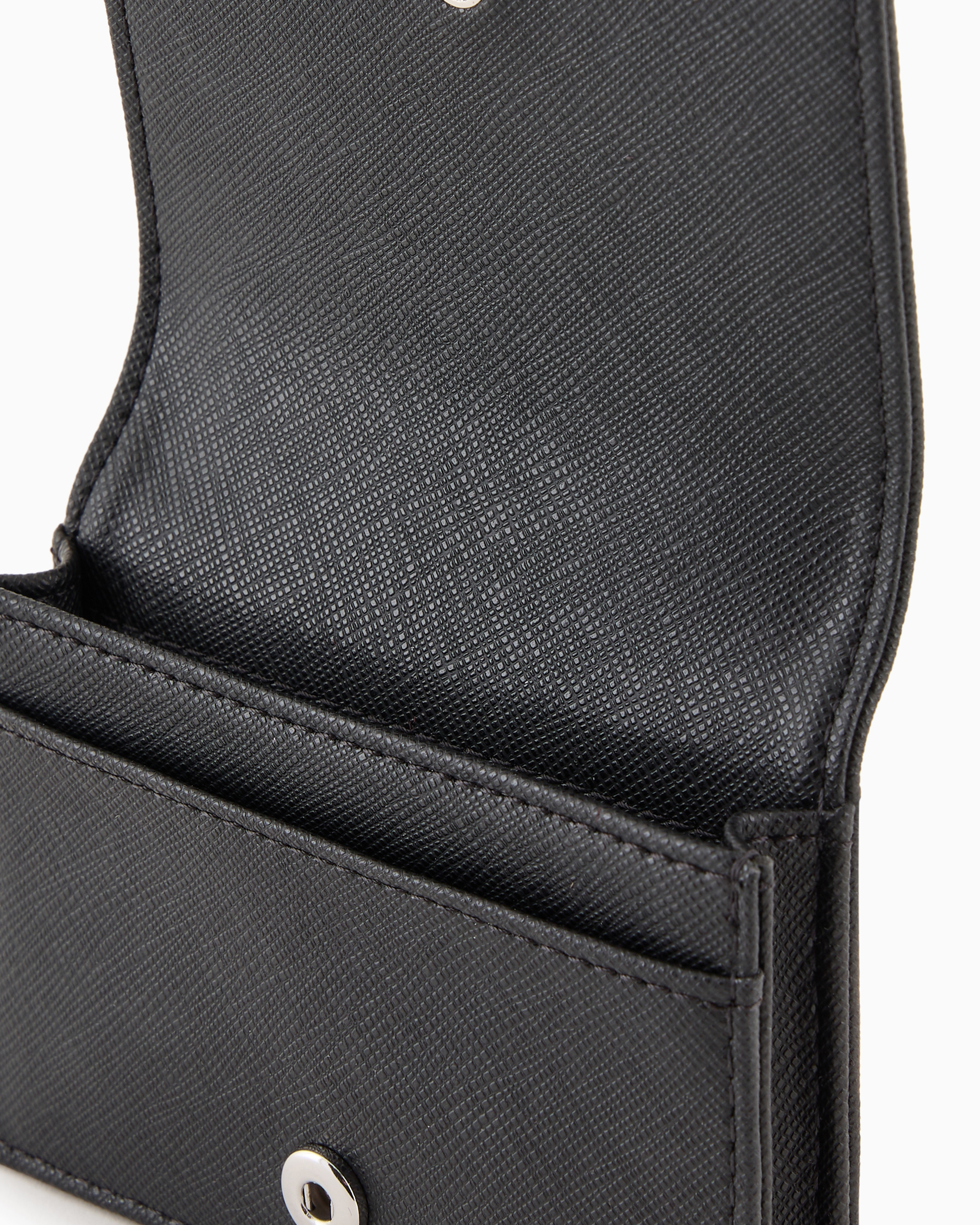 Emporio Armani - ASV regenerated Saffiano leather card holder with flap and eagle plate, Man, Black, Size: TU