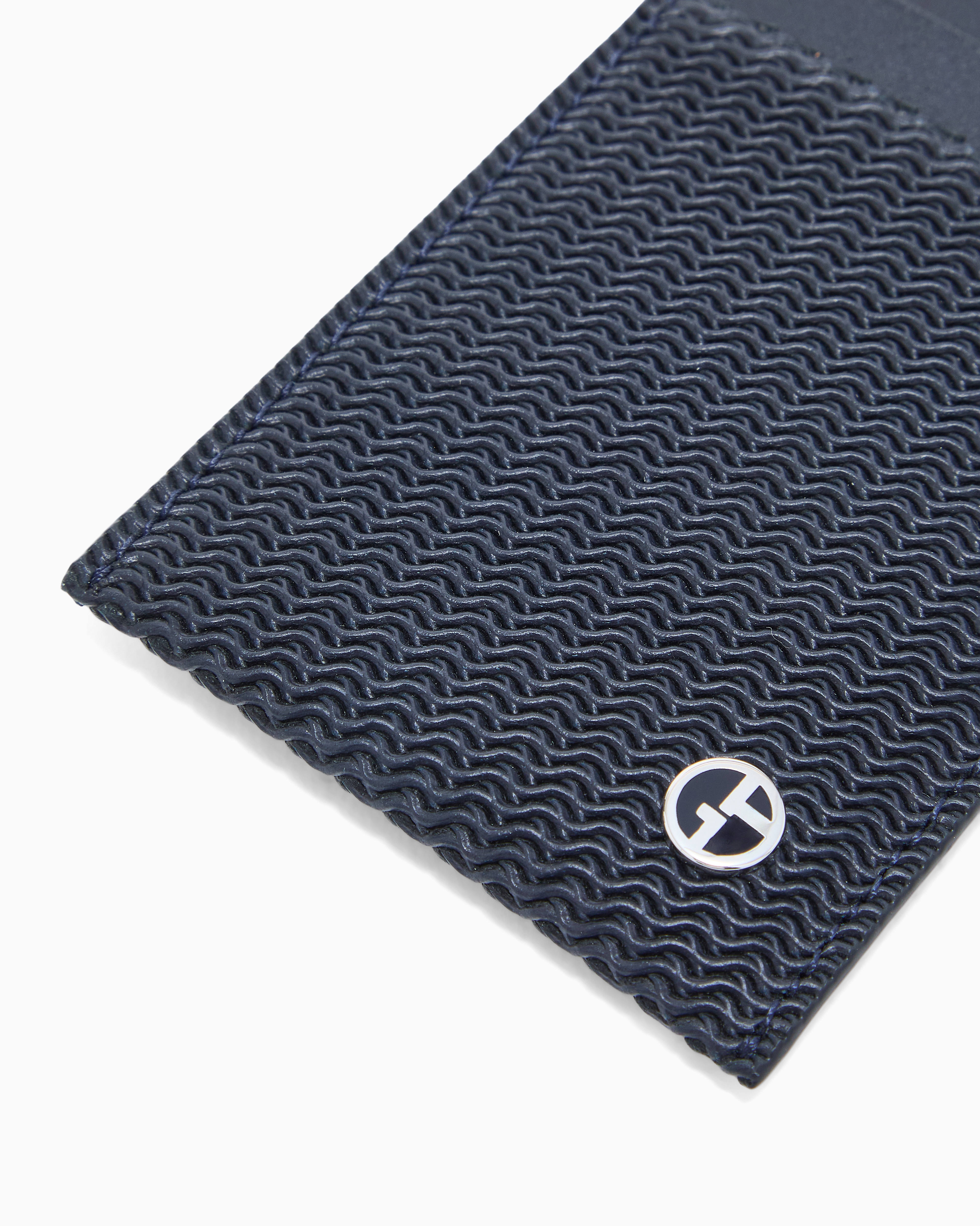 Giorgio Armani Card Holder In Embossed Leather In Blue