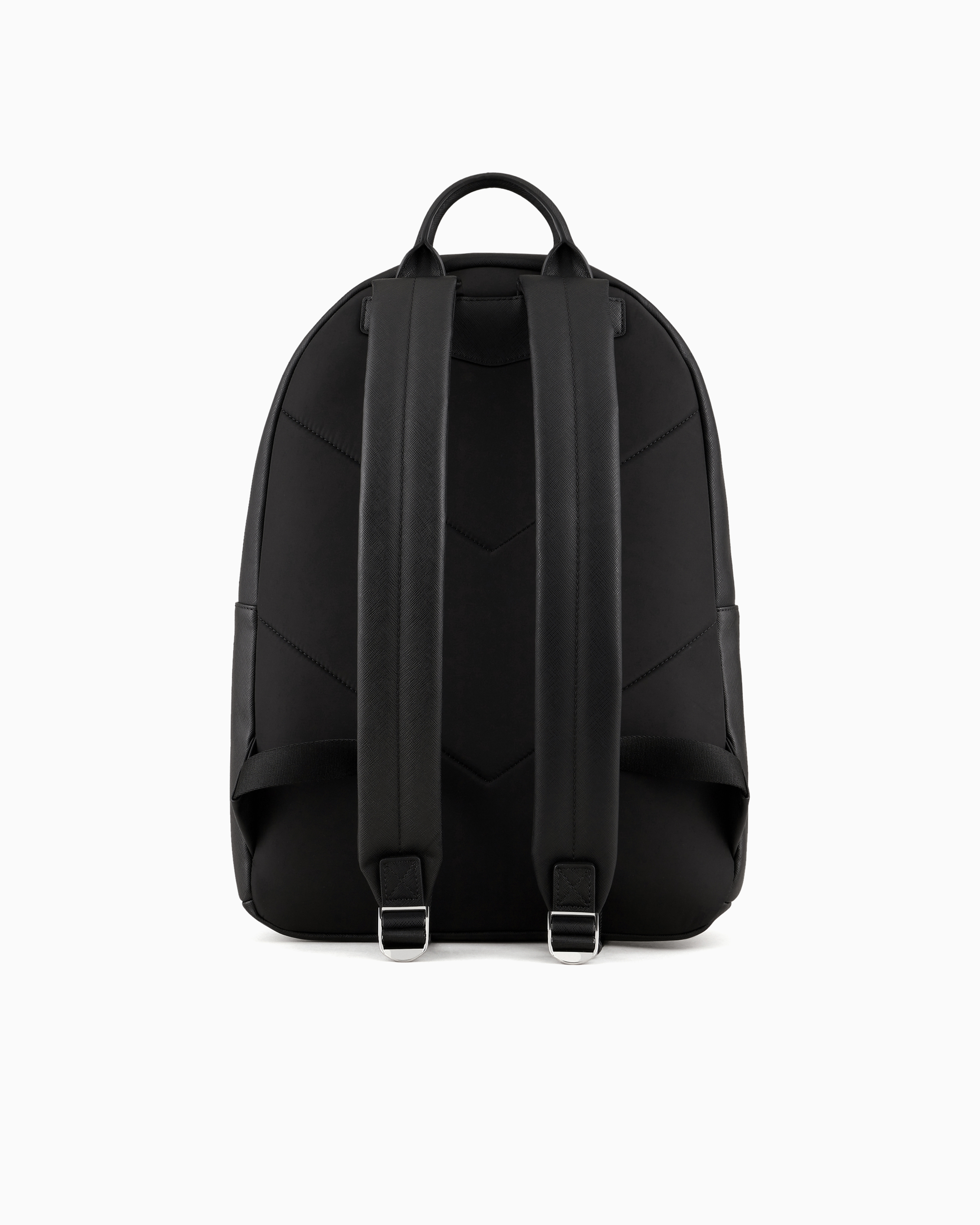 Emporio Armani - ASV regenerated Saffiano leather round backpack with eagle plate, Man, Black, Size: TU
